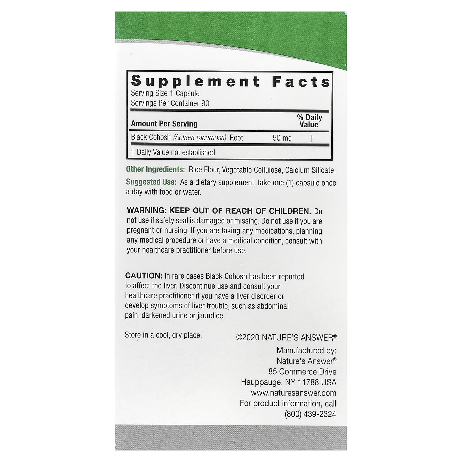 Nature's Answer Black Cohosh, Full Spectrum Herb – 90 gélules végétales — photo 2 sur 2