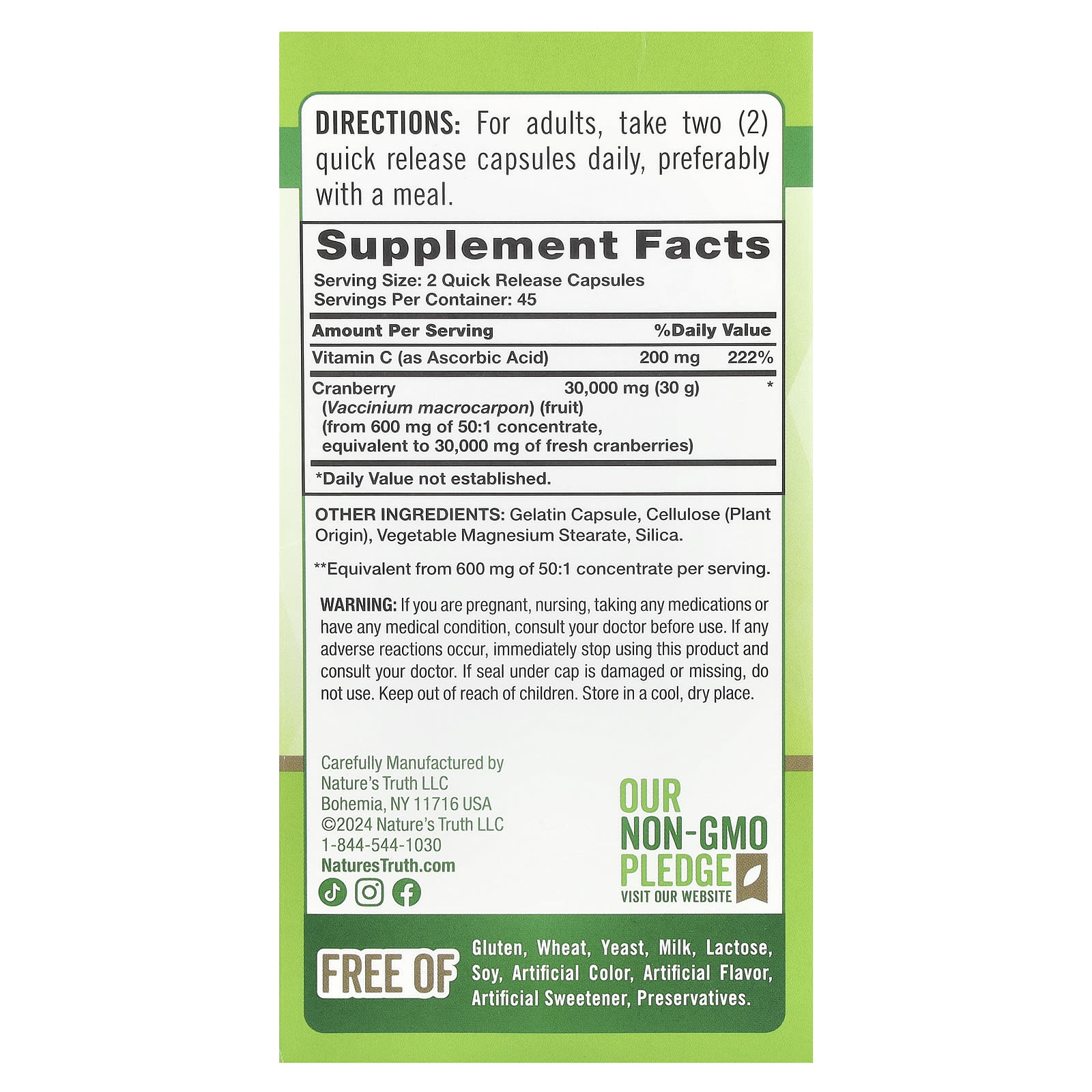 Nature's Truth Cranberry Concentrate Plus Vitamin C, Triple Strength, 90 Quick Release Capsules – Cranberry Concentrate Plus Vitamin C — photo 2 sur 2