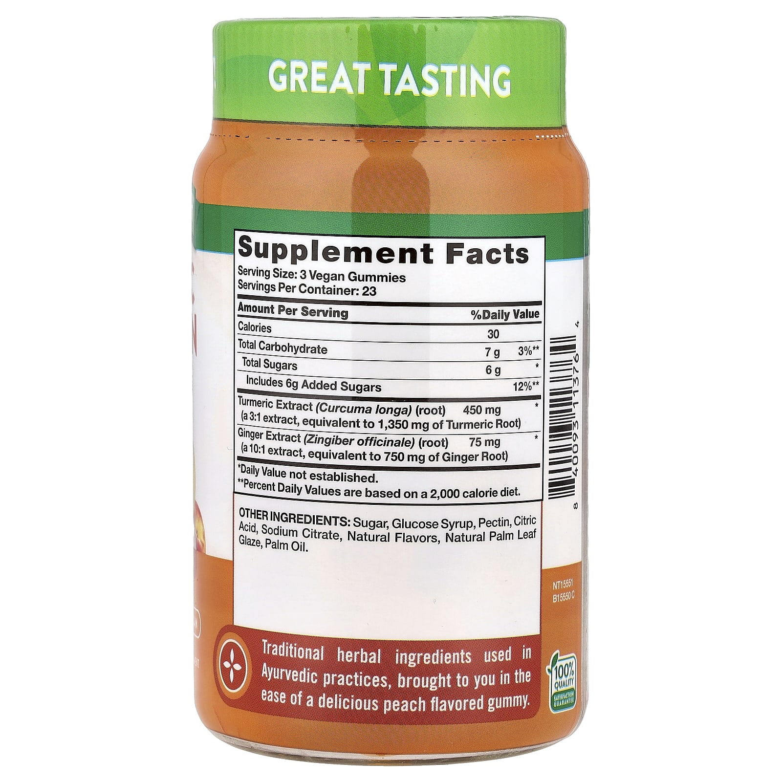Nature's Truth Turmeric Curcumin + Ginger Gummies – Delicious Peach – 70 gommes — photo 2 sur 2