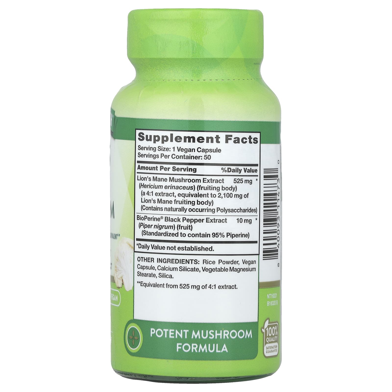 Nature's Truth Lion's Mane Mushroom Plus BioPerine – 50 gélules — photo 2 sur 2