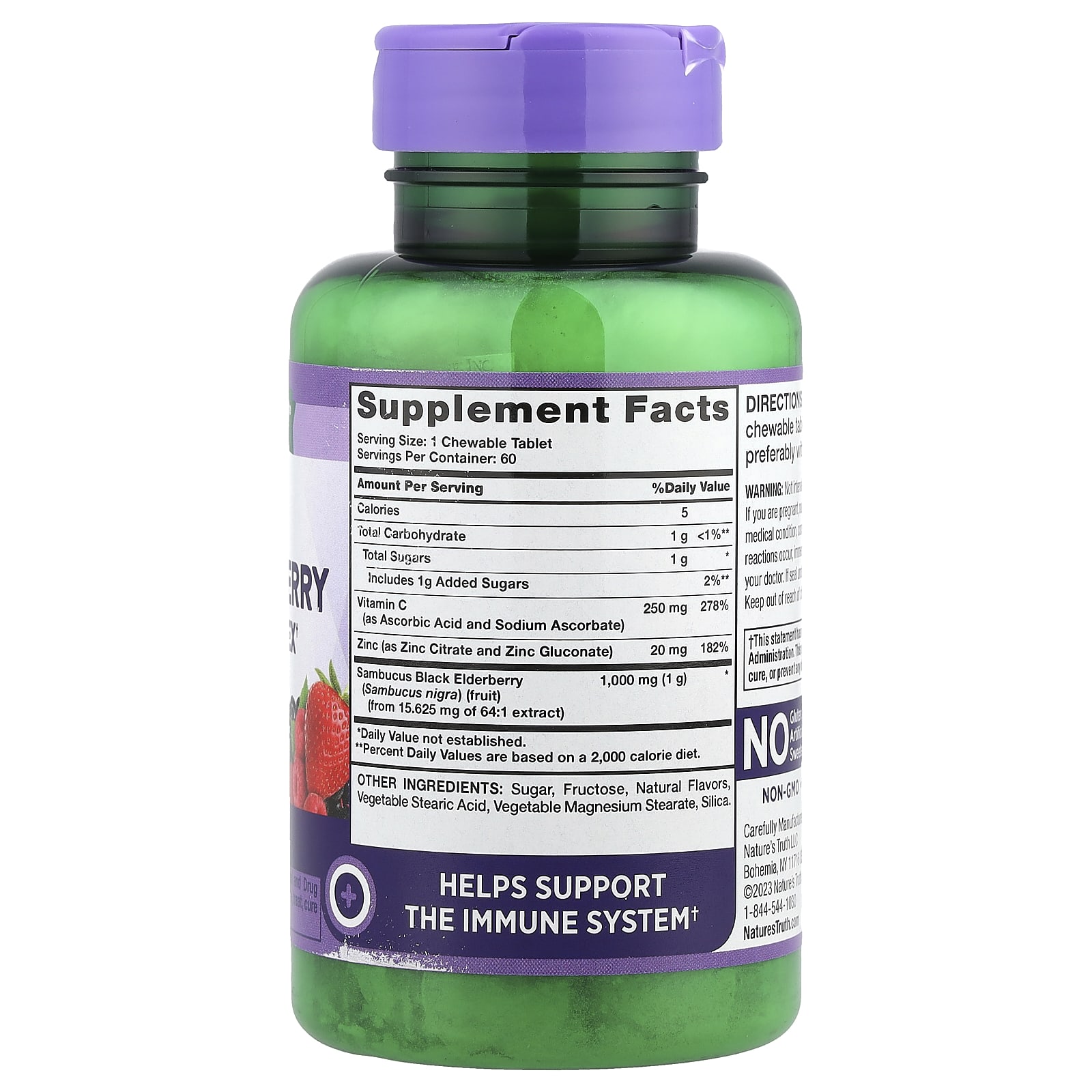 Nature's Truth Sambucus Black Elderberry Immune Complex Plus Vitamin C & Zinc, Natural Mixed Berry, 60 Chewable Tablets – Sambucus Black Elderberry Immune Complex Plus Vitamin C & Zinc — photo 2 sur 2