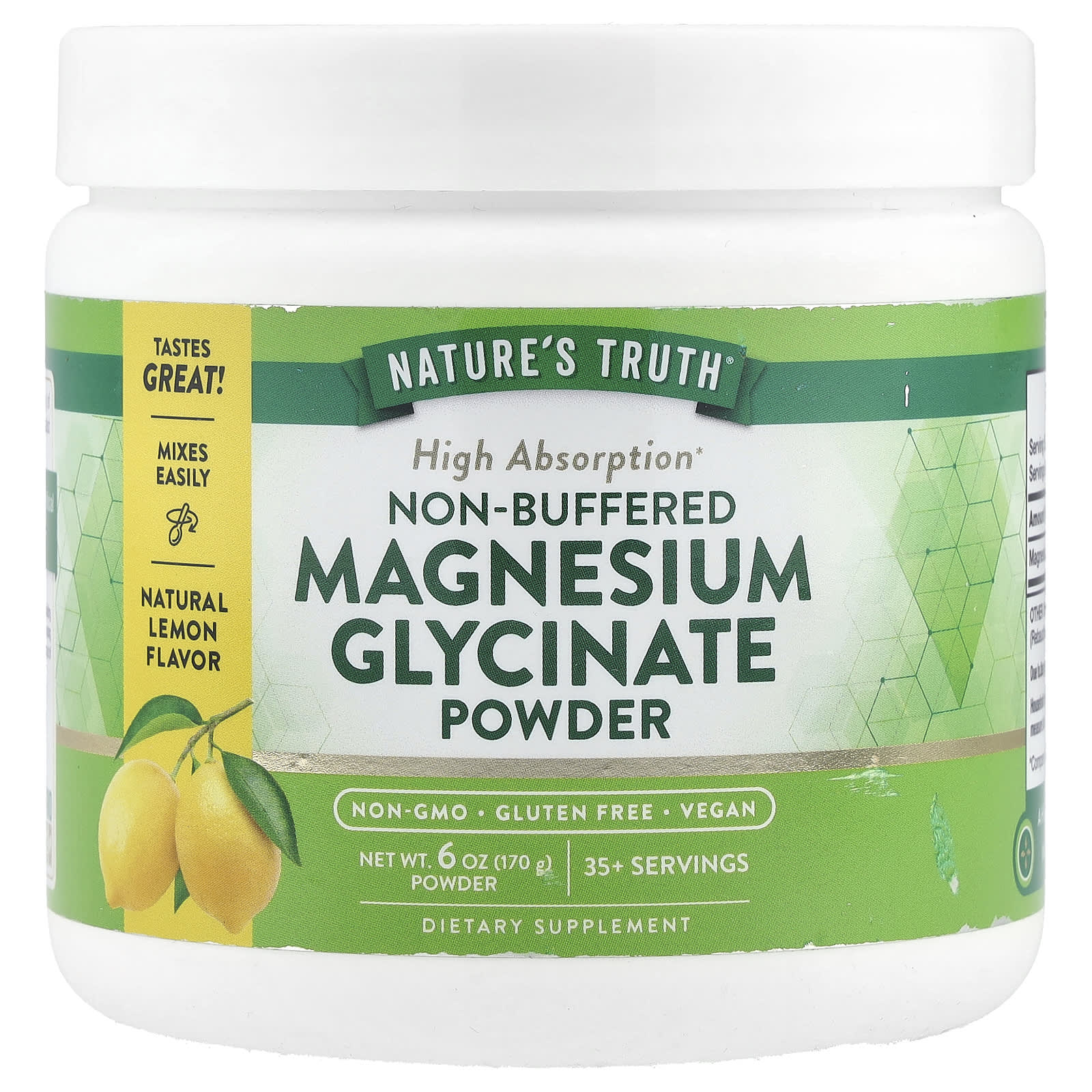 Nature's Truth Non-Buffered Magnesium Glycinate Powder – Natural Lemon – 170 g — Tunisie