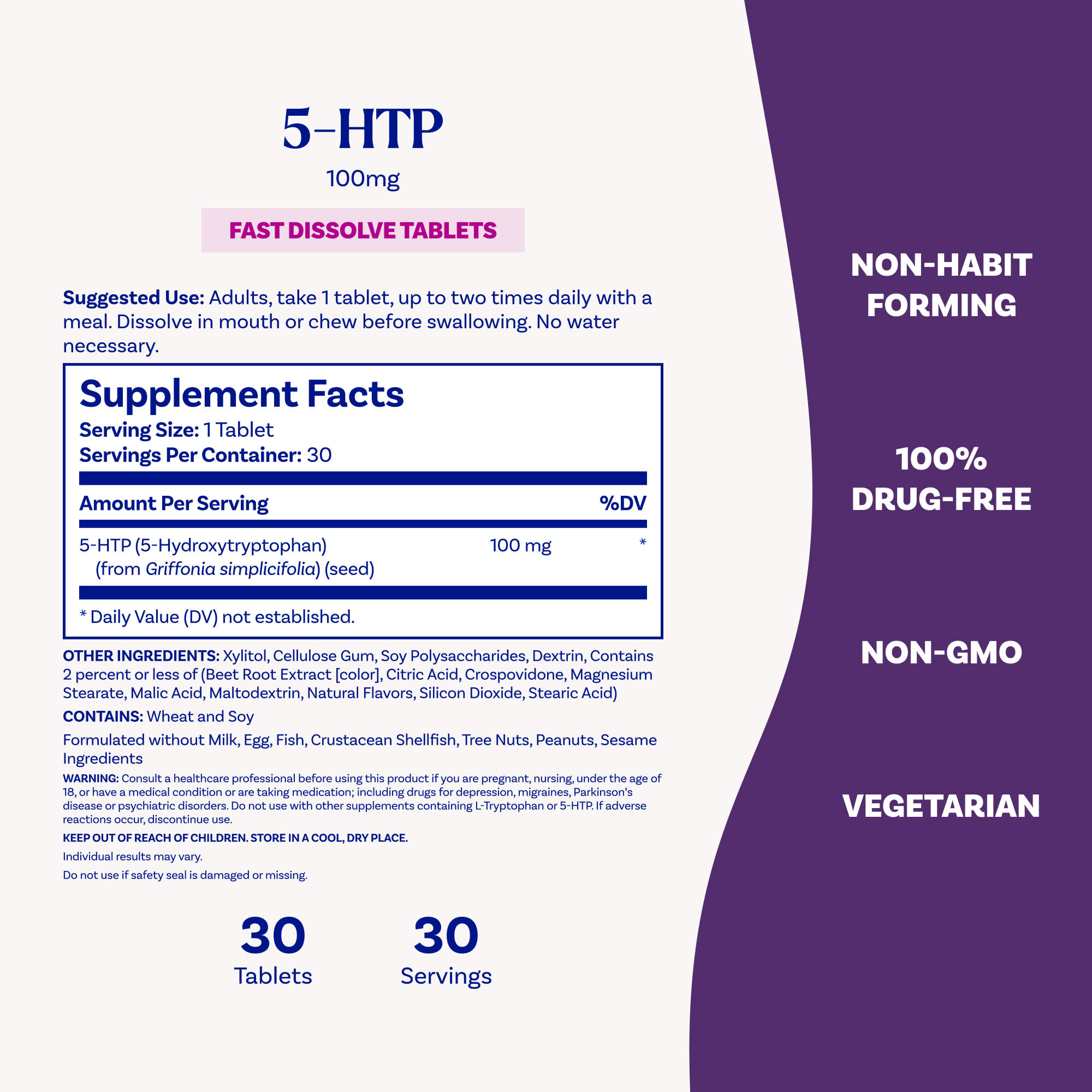 Natrol 5-HTP, Fast Dissolve – Mixed Berry – 30 comprimés — étiquette 2