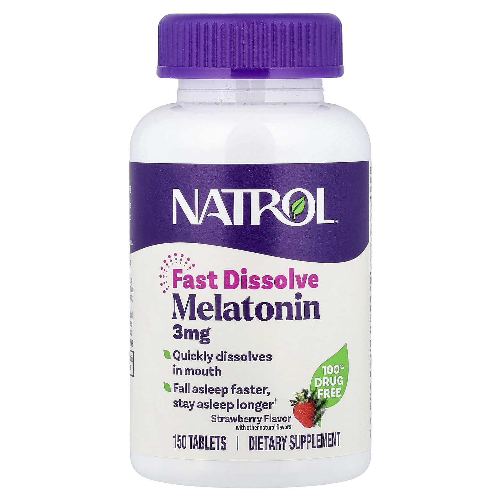 Natrol Melatonin, Fast Dissolve – Strawberry – 3 mg – 150 comprimés — Tunisie