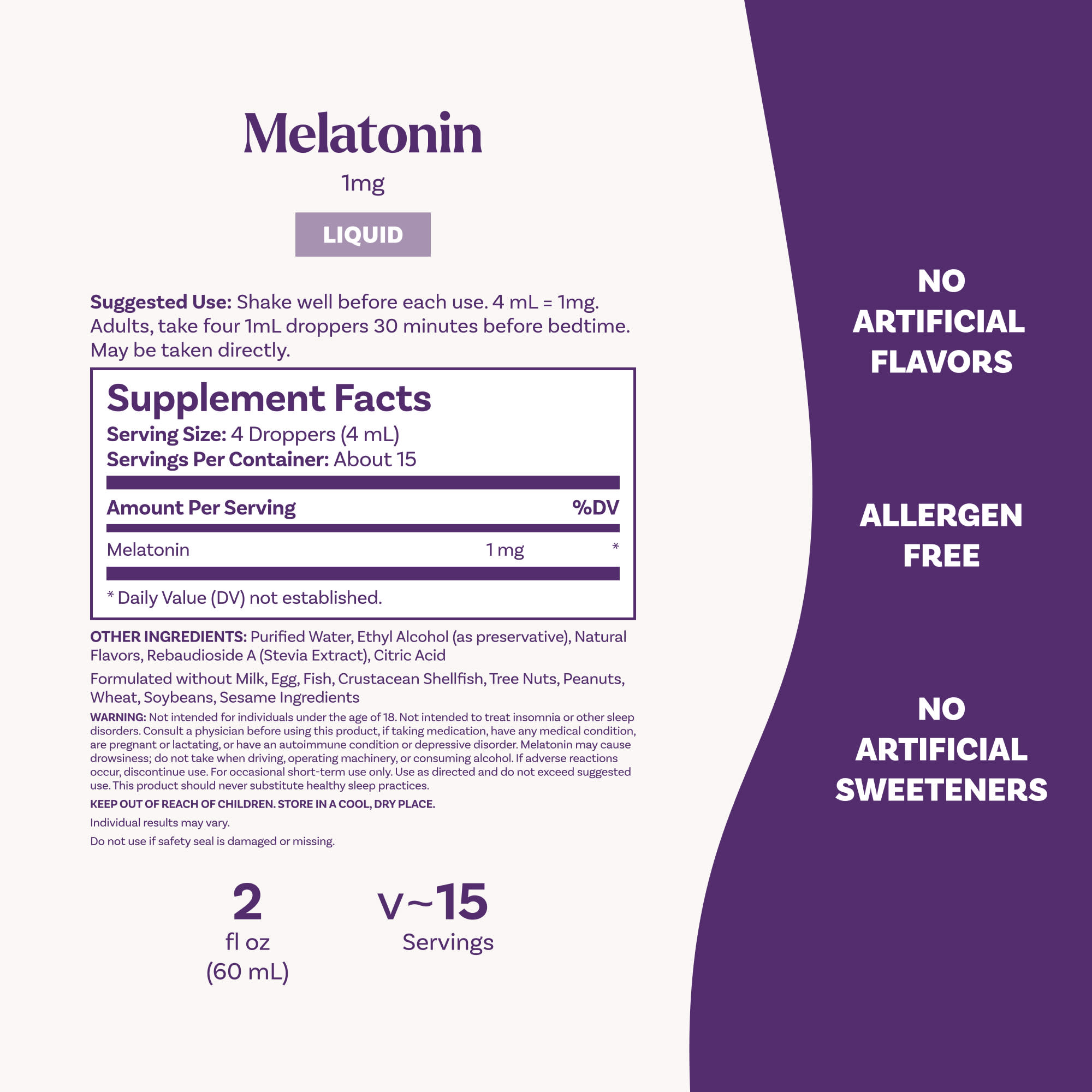 Natrol Liquid Melatonin – Berry – 60 ml — étiquette 3