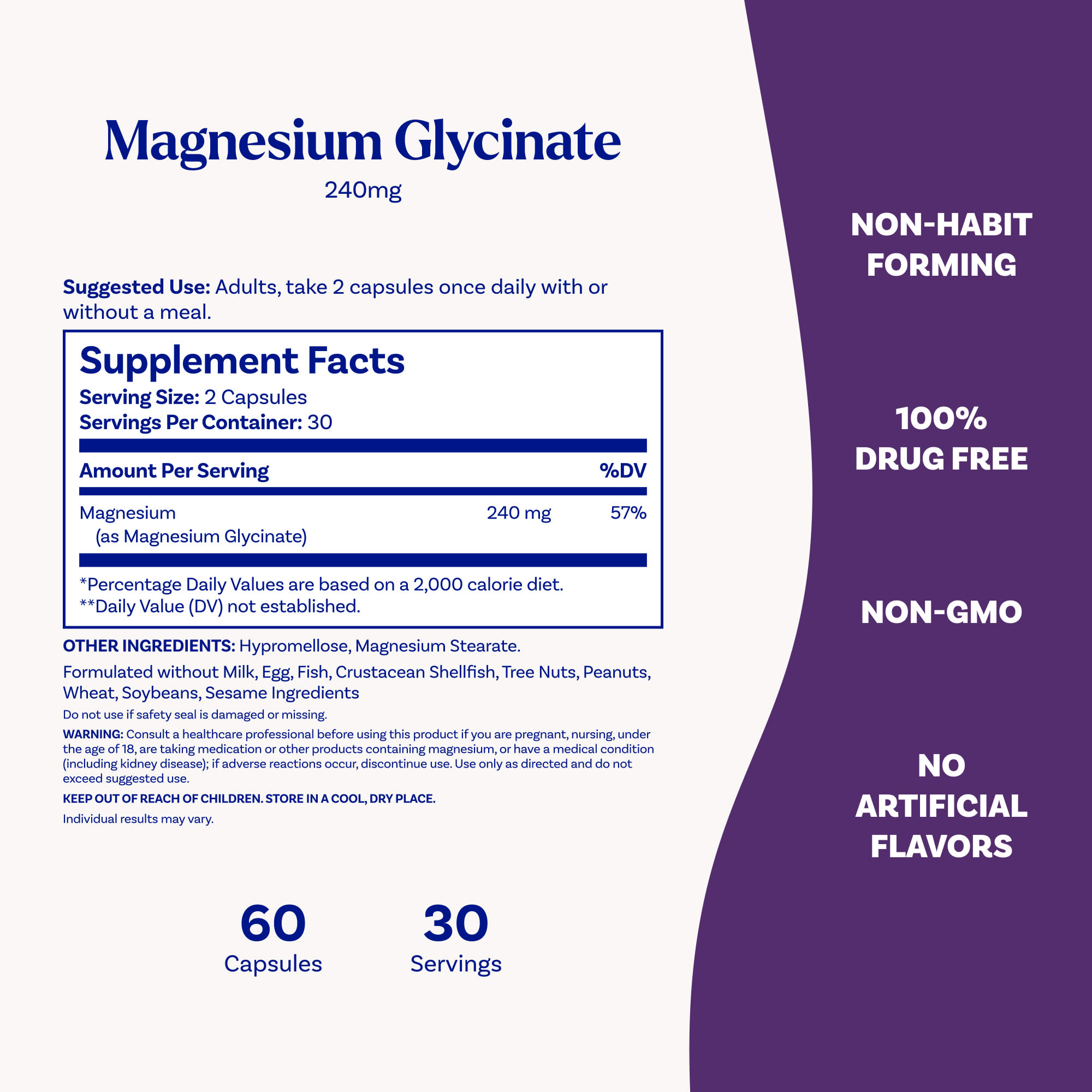 Natrol Magnesium Glycinate, High Absorption – 60 gélules — étiquette 2