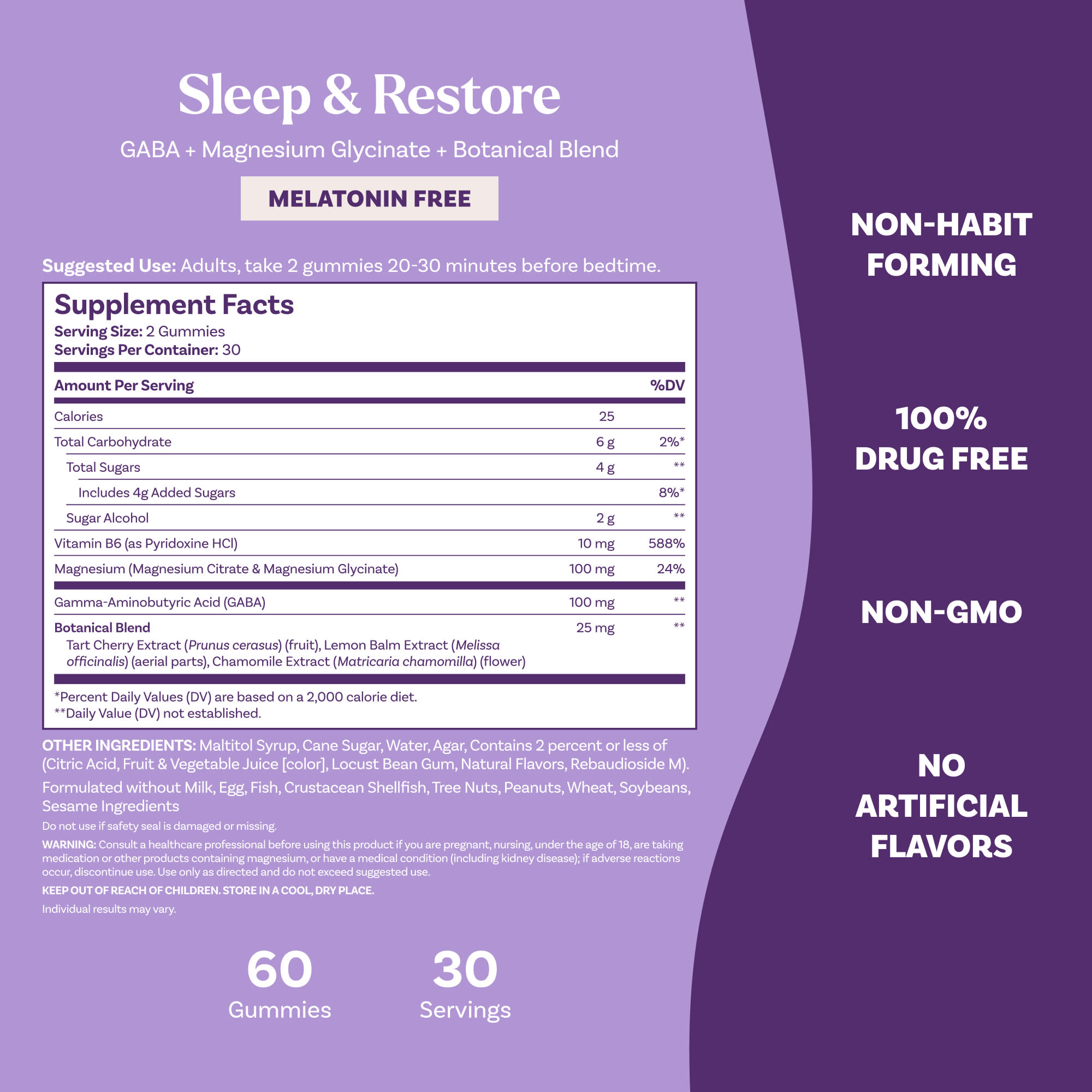Natrol Sleep & Restore Gummies, Melatonin Free – Cherry – 60 gommes — étiquette 3