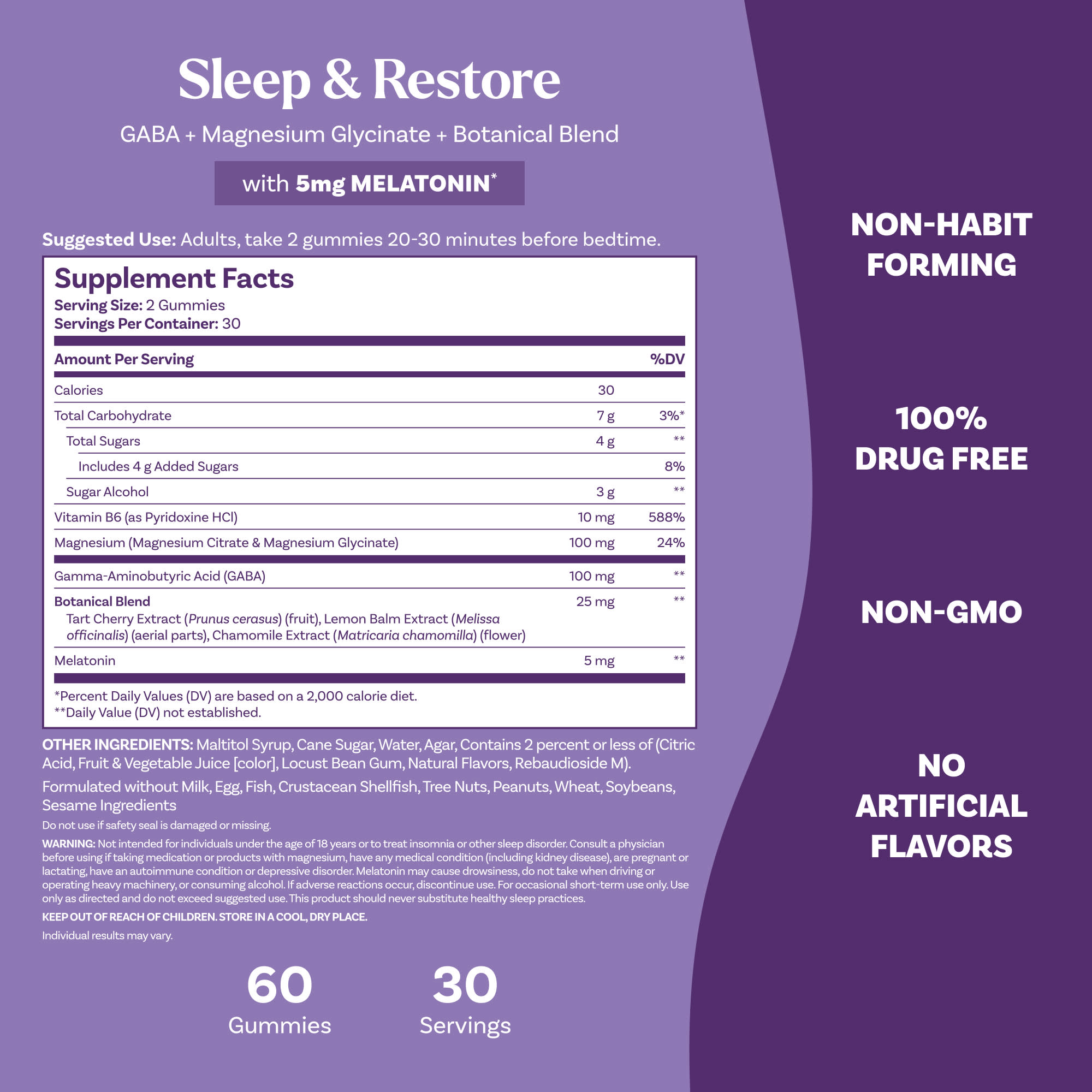 Natrol Sleep & Restore Gummies with 5 mg Melatonin – Cherry – 60 gommes — étiquette 3