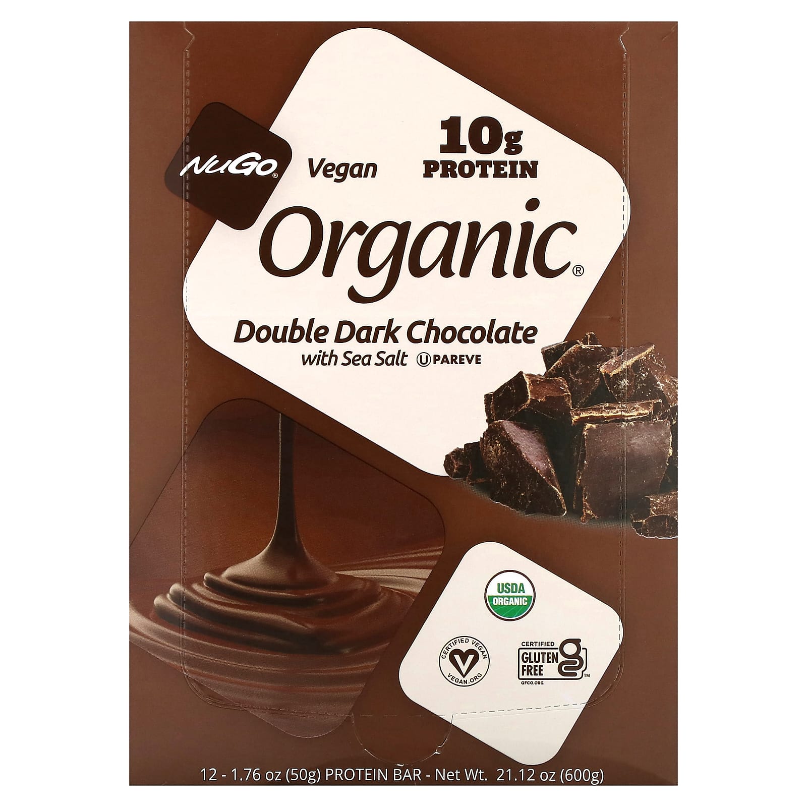 NuGo Nutrition Organic Protein Bars – Double Dark Chocolate with Sea Salt – 50 g — Tunisie