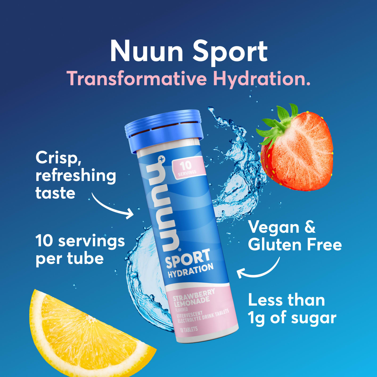 Nuun Sport Hydration, Effervescent Electrolyte Drink Tablets – Strawberry Lemonade – 10 comprimés — étiquette 4