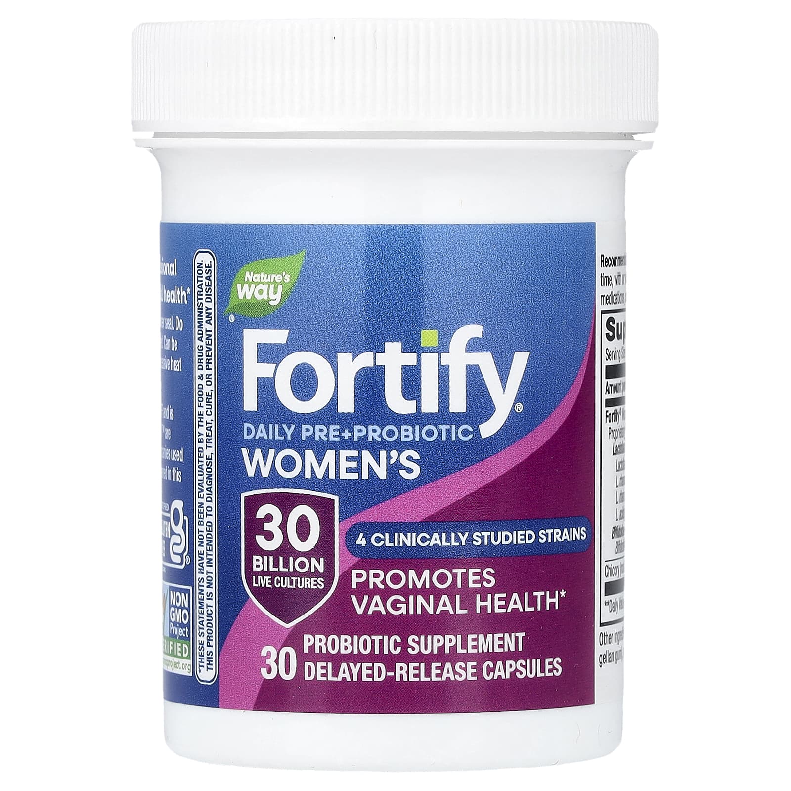 Nature's Way Fortify Women's Daily Pre + Probiotic, 30 Billion CFU, 30 Delayed-Release Capsules — étiquette 1