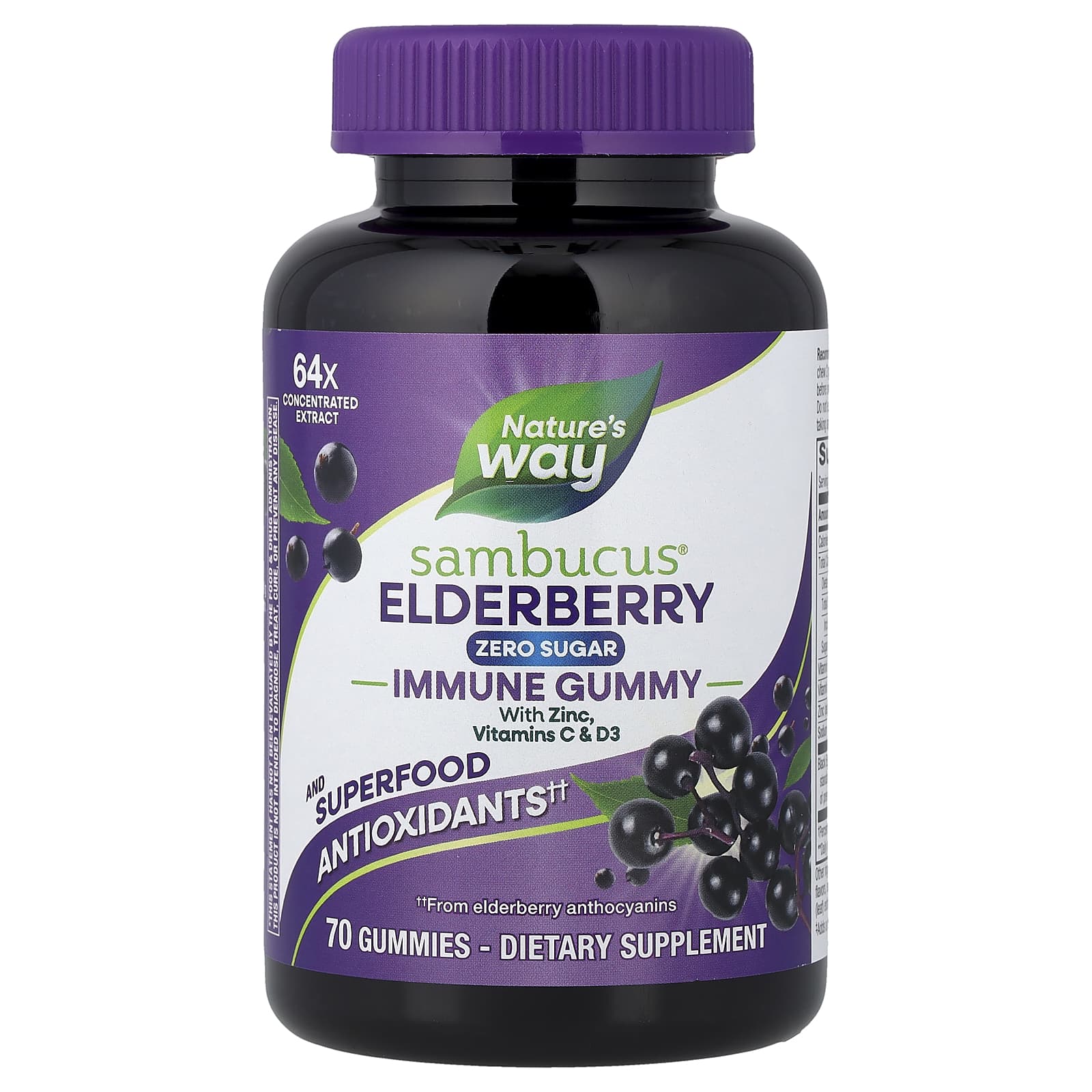 Nature's Way Sambucus Elderberry, Immune Gummy with Zinc – Sambucus Elderberry – 70 gommes — Tunisie
