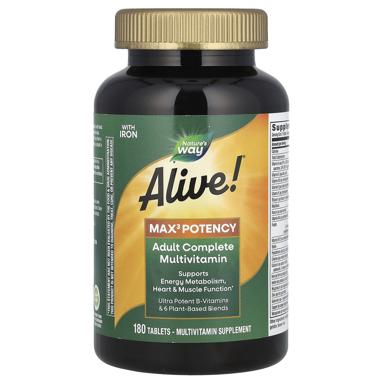 Nature's Way Alive! Max3 Potency Adult Complete Multivitamin, With Iron – 180 comprimés — Tunisie