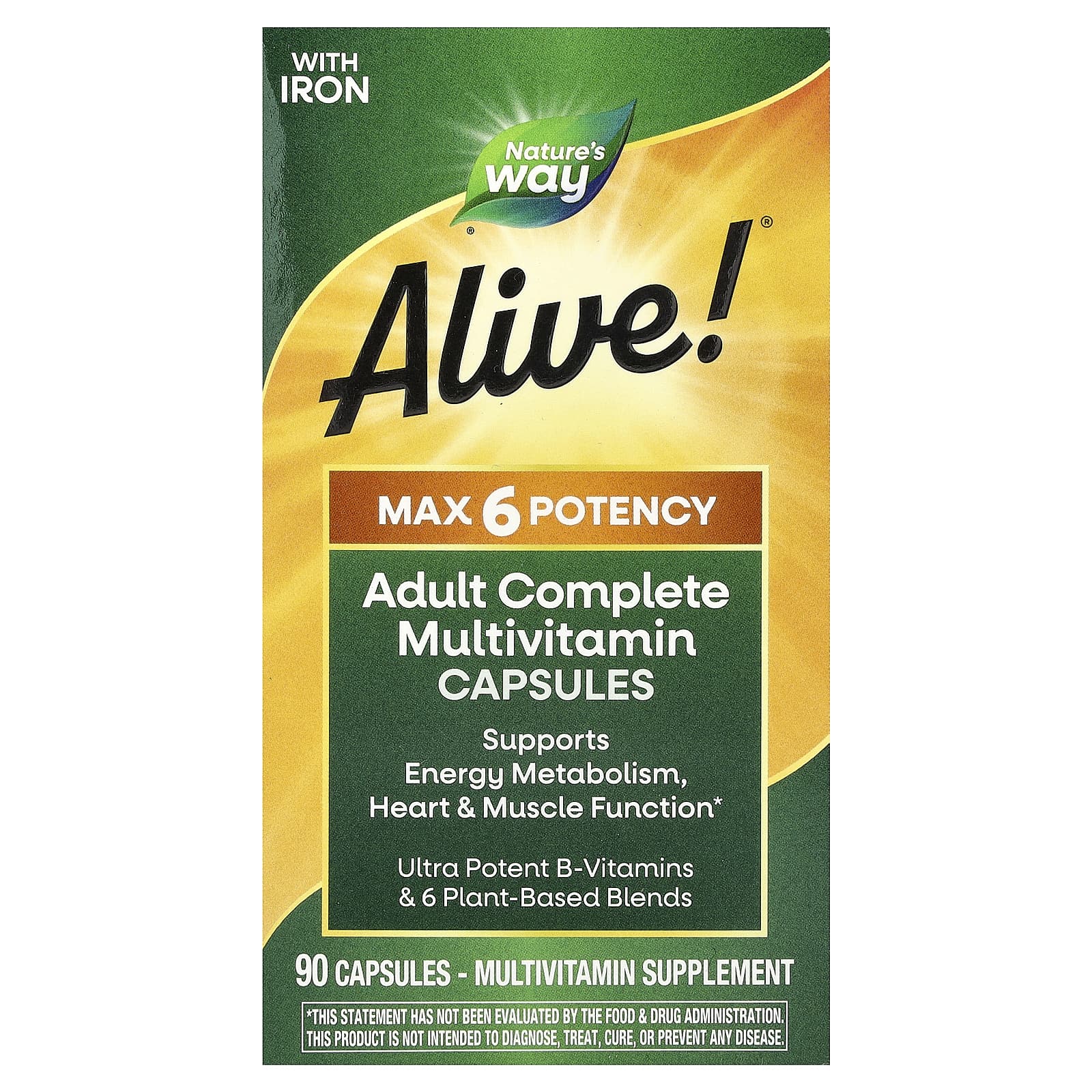 Nature's Way Alive! Max 6 Potency, Adult Complete Multivitamin, With Iron – 90 gélules — Tunisie