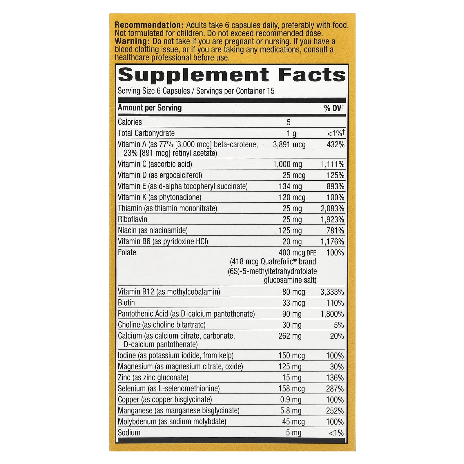 Nature's Way Alive! Max6 Potency, Adult Complete Multivitamin, No Added Iron – 90 gélules — photo 2 sur 2