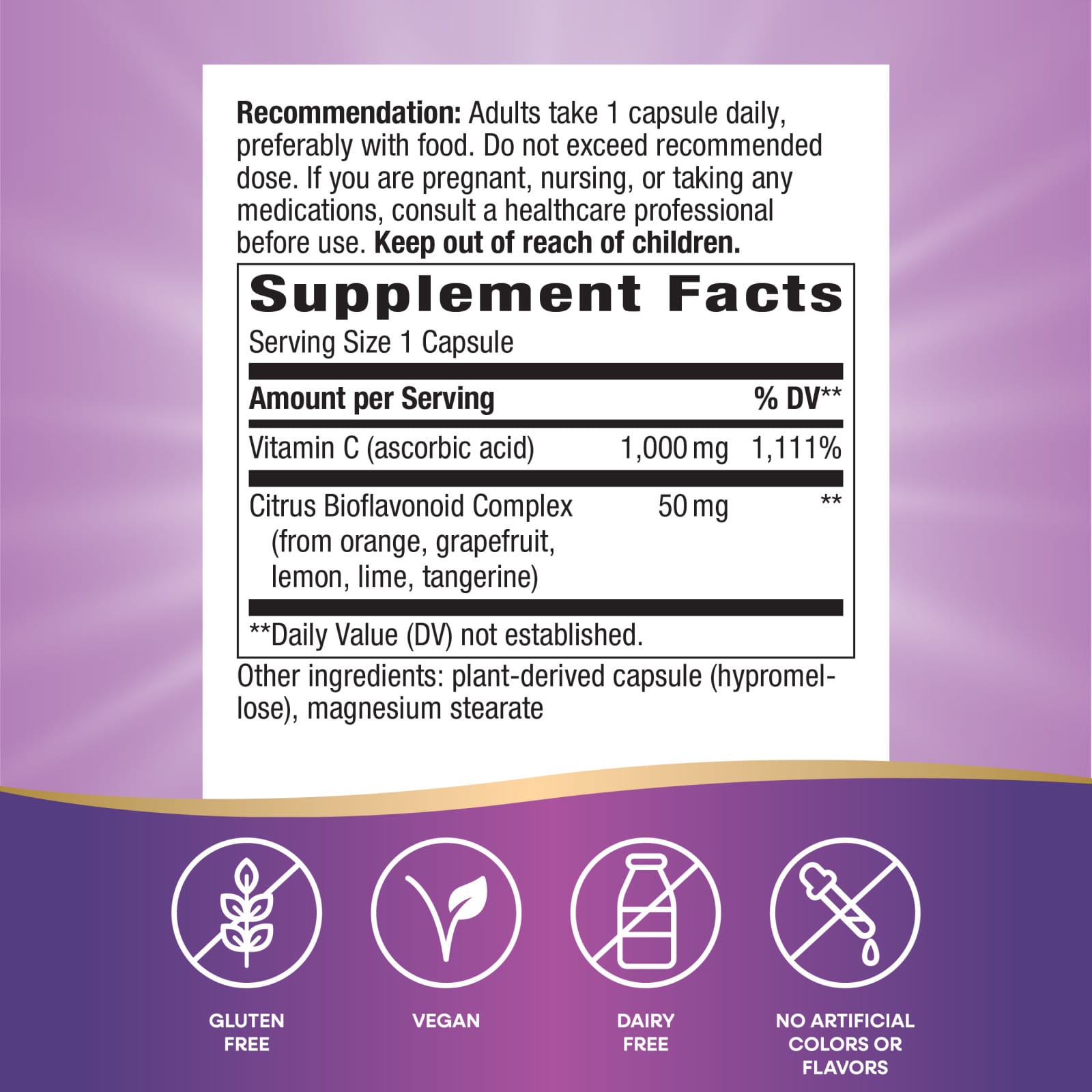 Nature's Way Vitamin C With Bioflavonoids – 250 gélules véganes — étiquette 5
