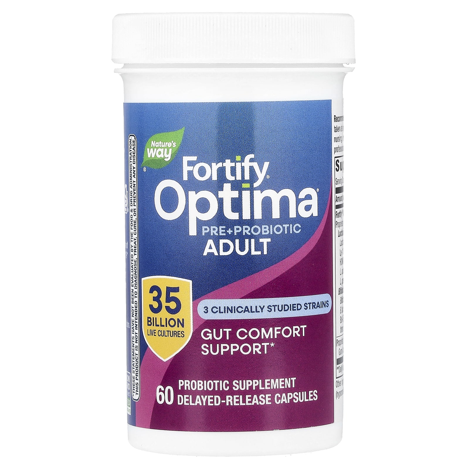 Nature's Way Optima Probiotic, Fortify, Gut Comfort, 35 Billion, 60 Delayed-Release Capsules — étiquette 1