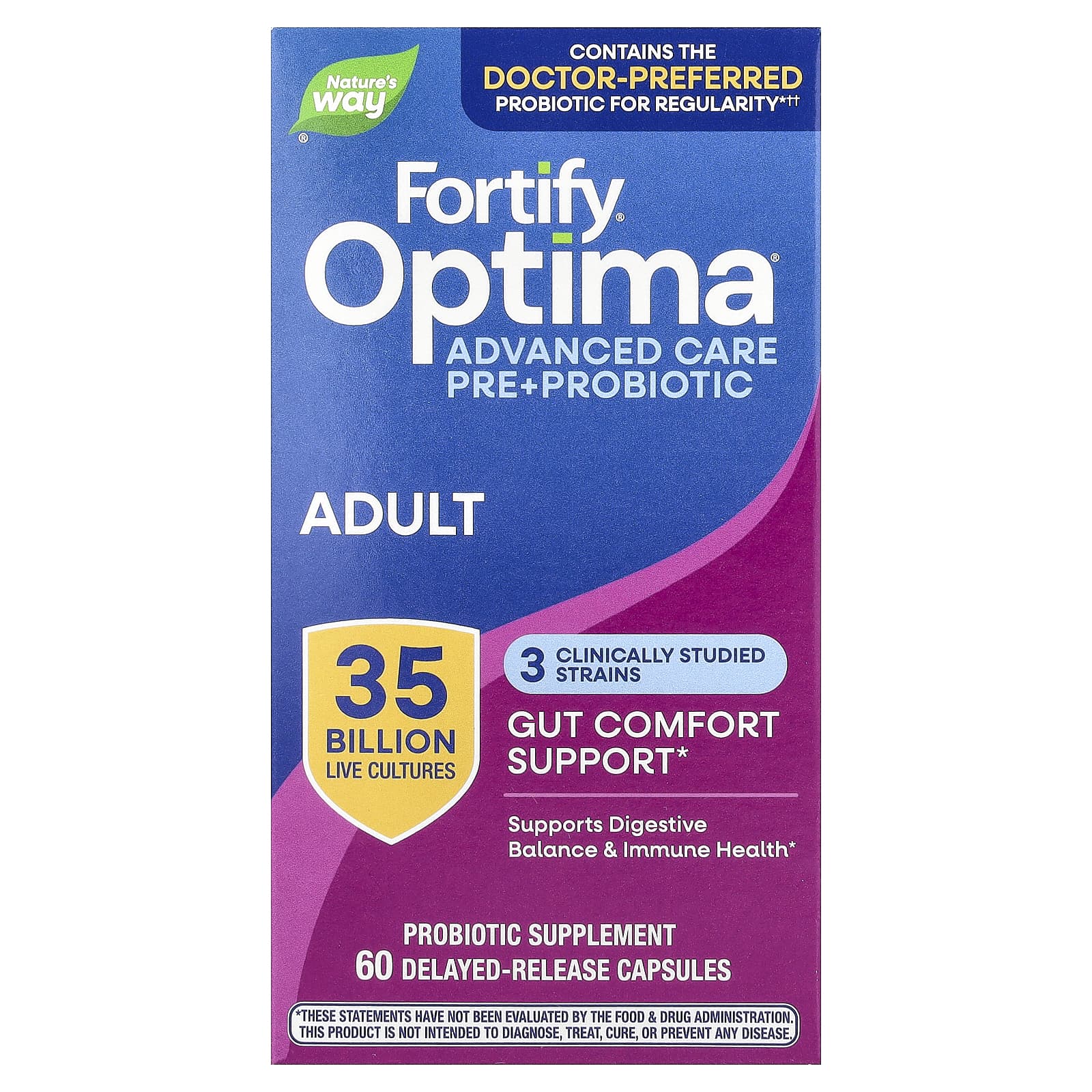 Nature's Way Optima Probiotic, Fortify, Gut Comfort, 35 Billion, 60 Delayed-Release Capsules — Tunisie