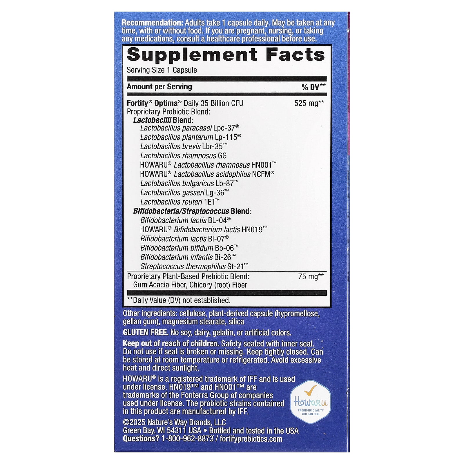 Nature's Way Optima Probiotic, Fortify, Gut Comfort, 35 Billion, 60 Delayed-Release Capsules — photo 2 sur 2