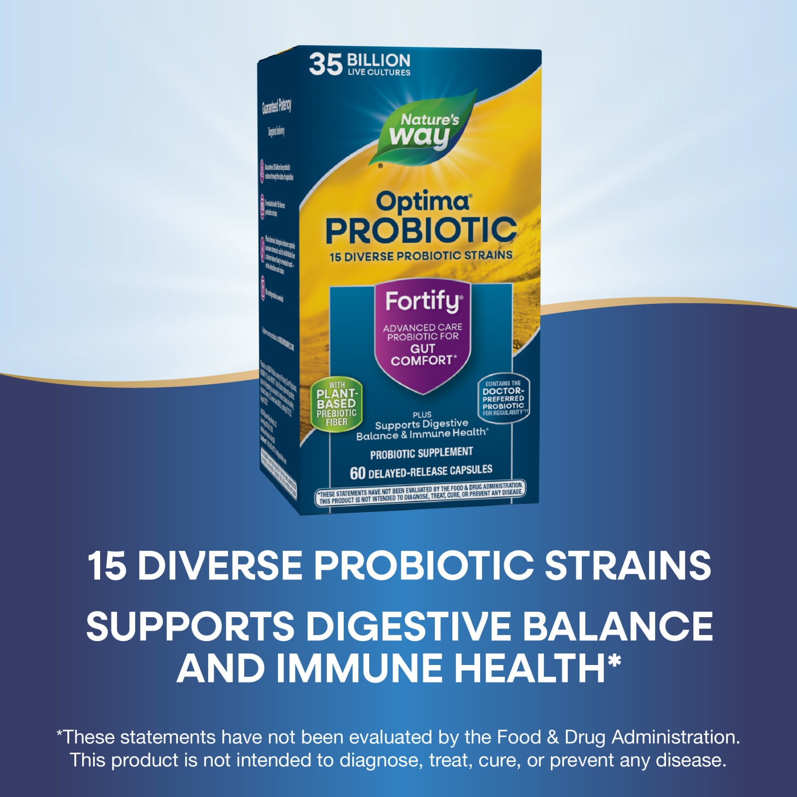 Nature's Way Optima Probiotic, Fortify, Gut Comfort, 35 Billion, 60 Delayed-Release Capsules — étiquette 4