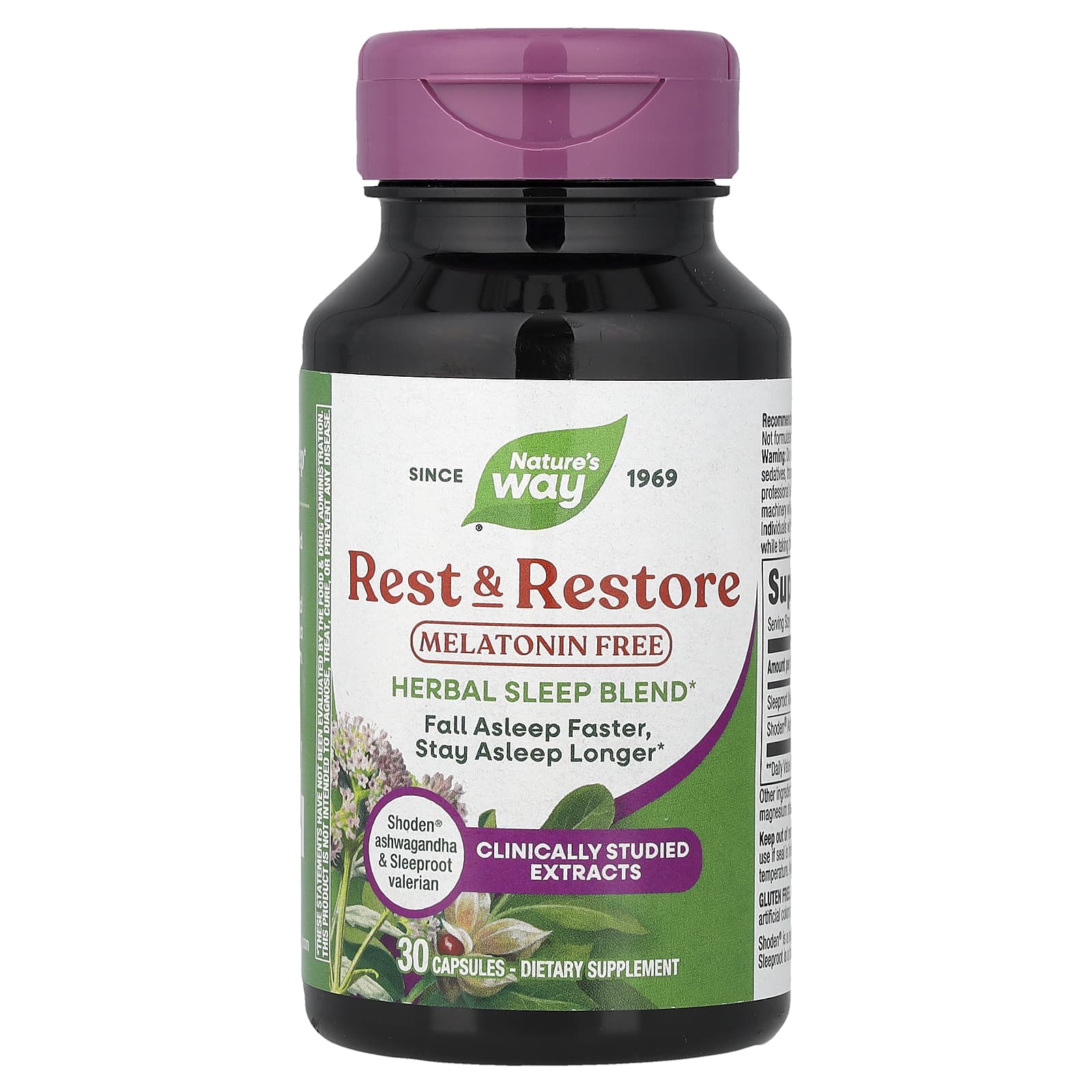Nature's Way Rest & Restore, Melatonin Free – 30 gélules — étiquette 1