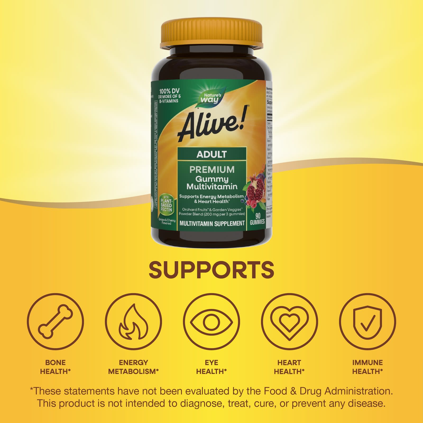 Nature's Way Alive! Adult Premium Gummies Multivitamin – Grape and Cherry – 90 gommes — étiquette 2