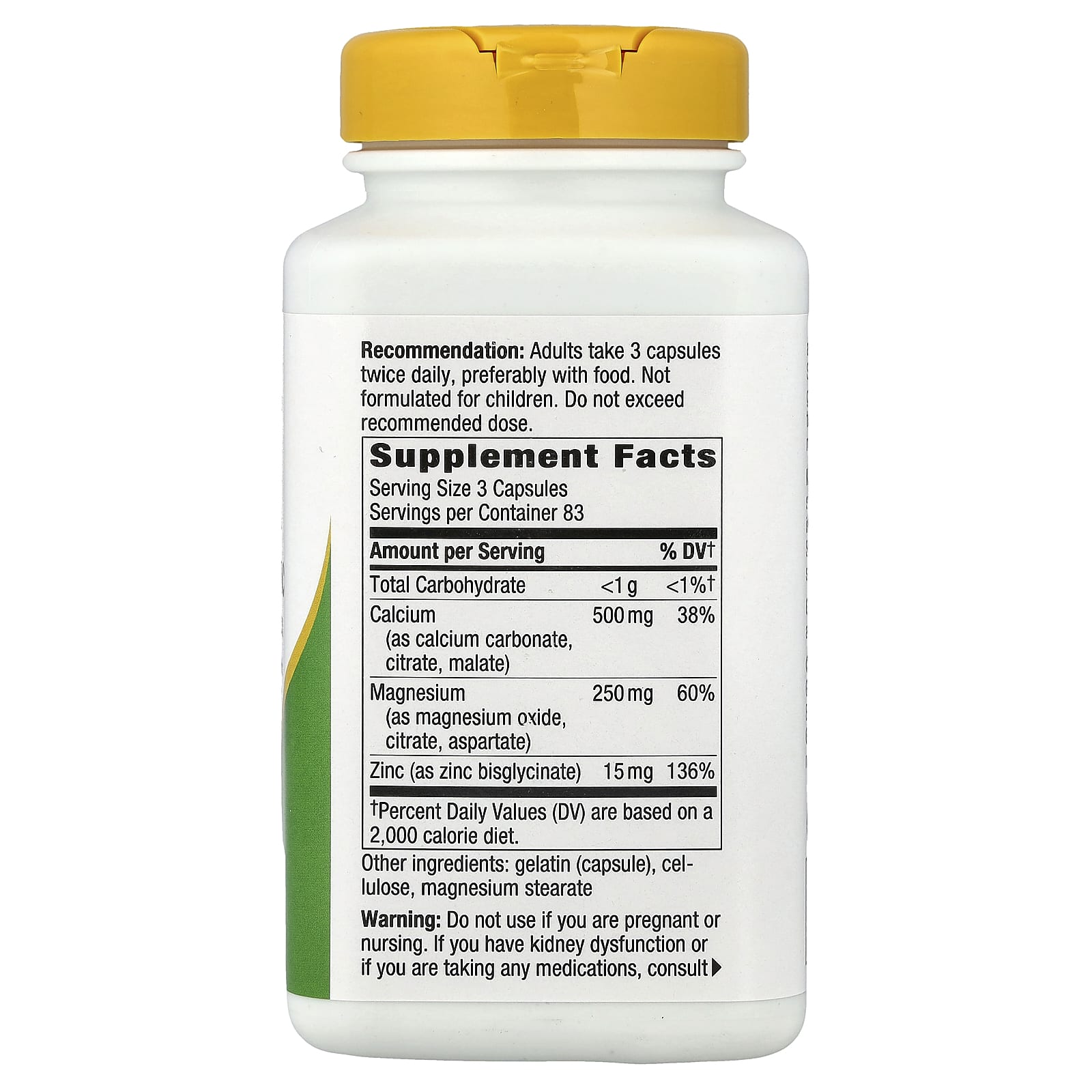 Nature's Way Calcium, Mag & Zinc Mineral Complex – 250 gélules — photo 2 sur 2