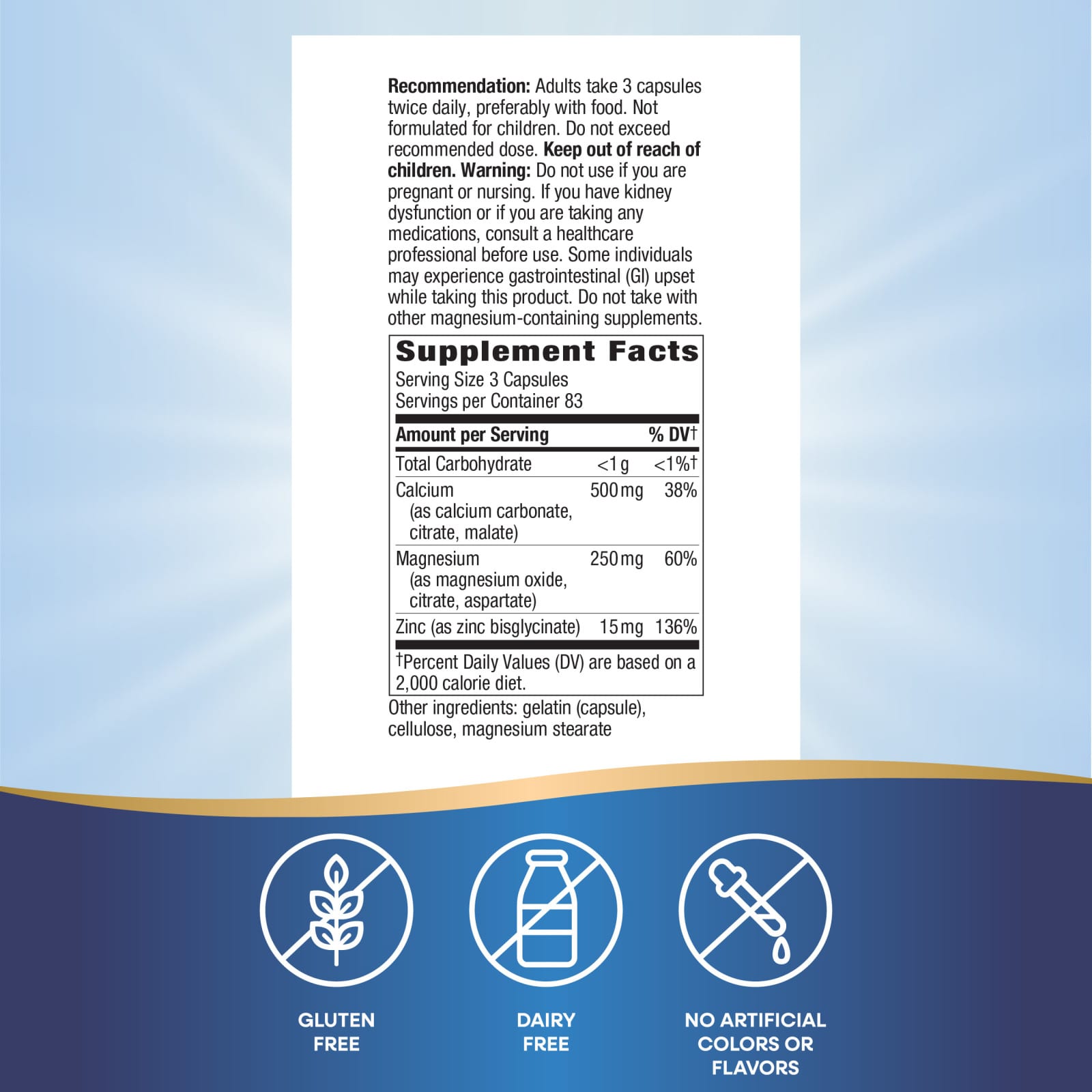 Nature's Way Calcium, Mag & Zinc Mineral Complex – 250 gélules — étiquette 5