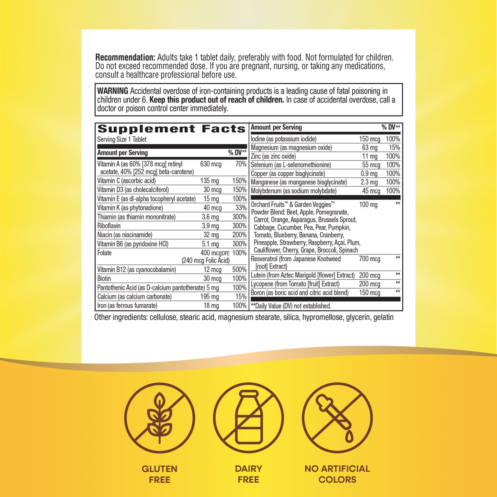 Nature's Way Alive! Adult Complete Multivitamin – 60 comprimés — étiquette 6