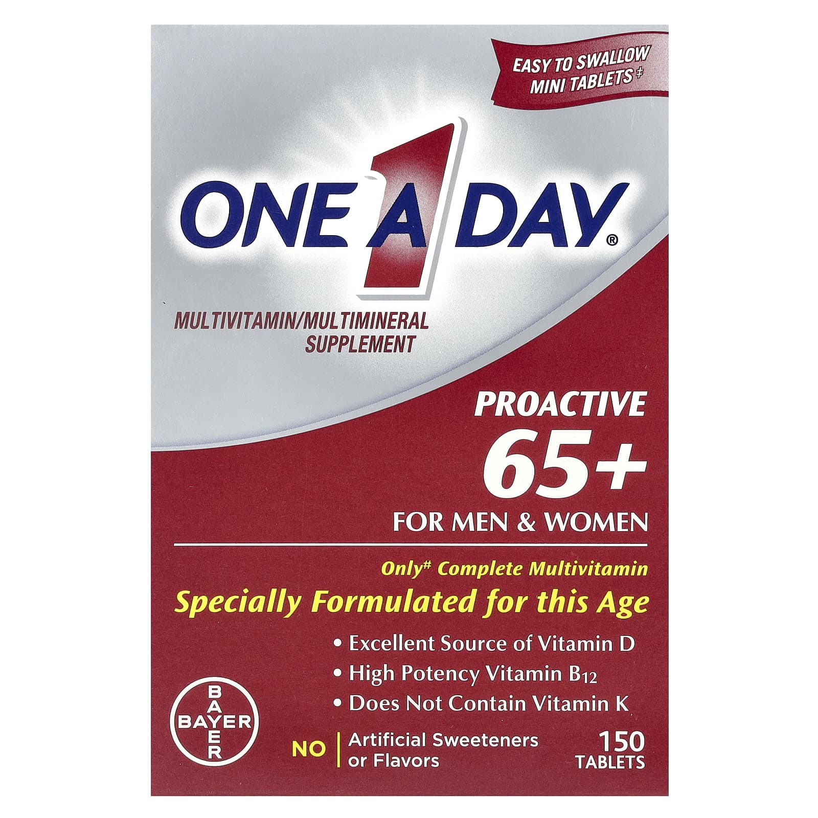 One-A-Day Proactive 65+ For Men & Women, Multivitamin/Multimineral Supplement – 150 comprimés — Tunisie