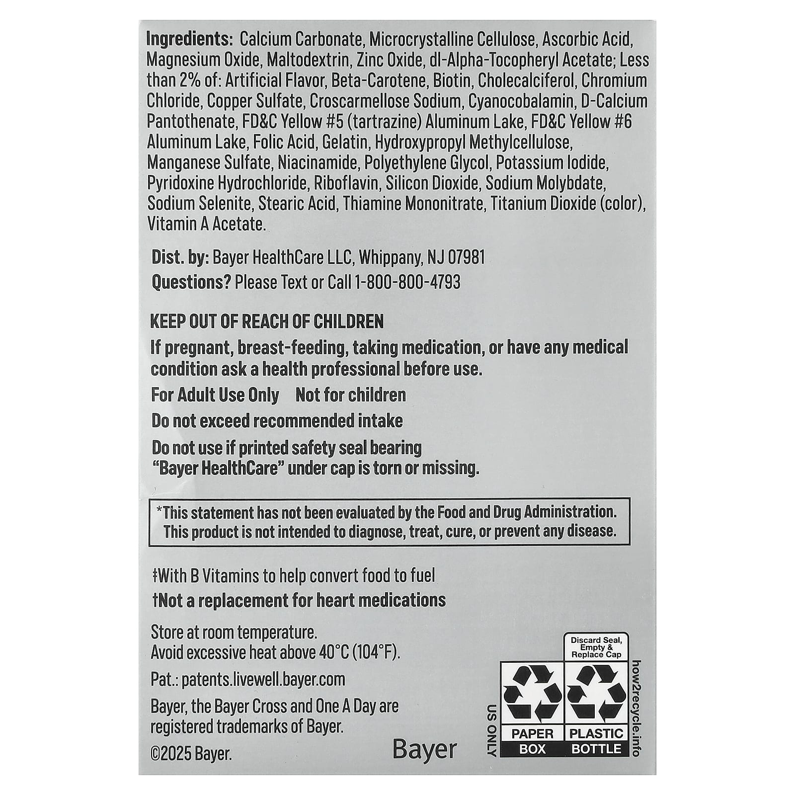 One-A-Day Women’s 50+ Multi – 65 comprimés — étiquette 1