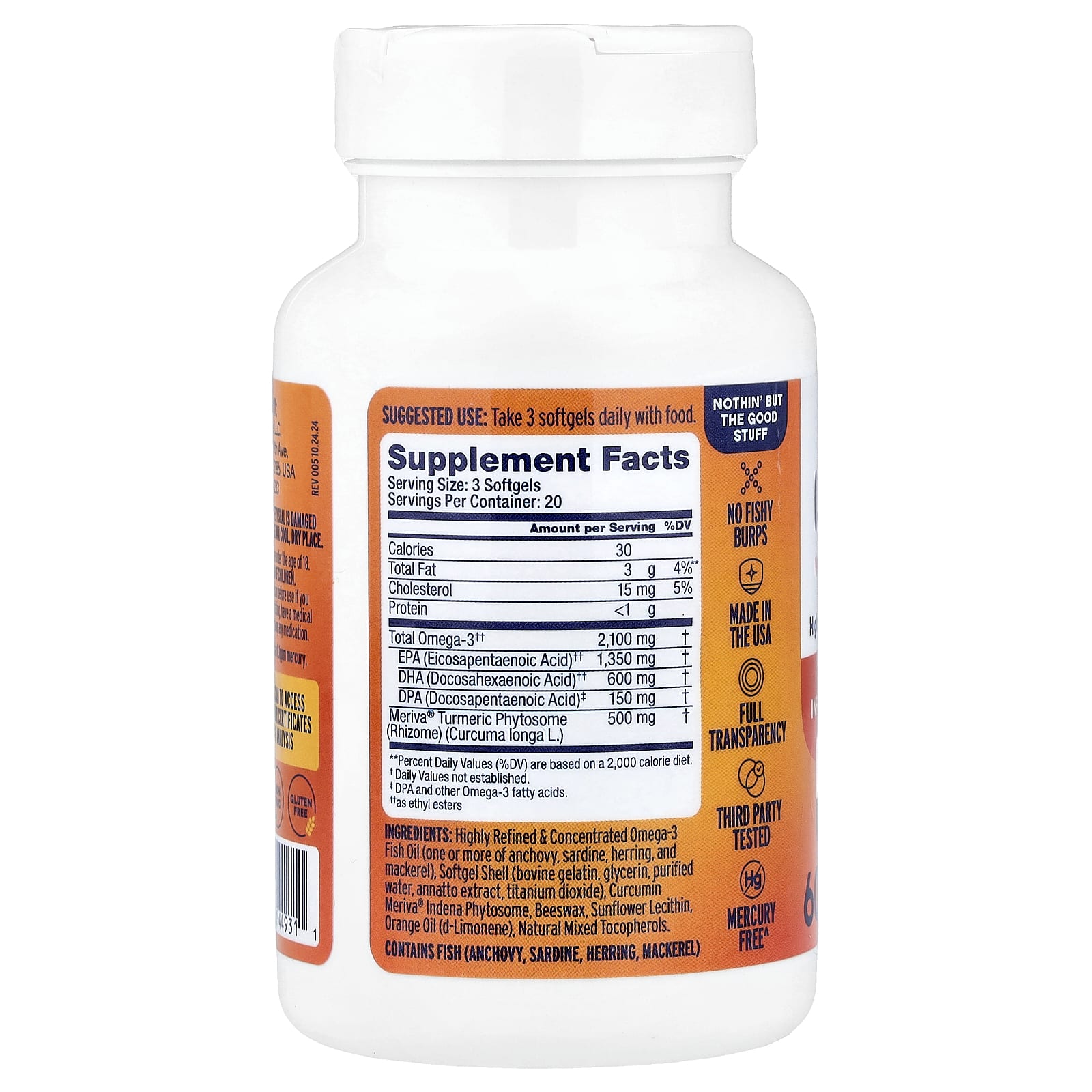 OceanBlue Professional – Orange – Omega-3 2100 With Turmeric – 60 capsules molles — photo 2 sur 2