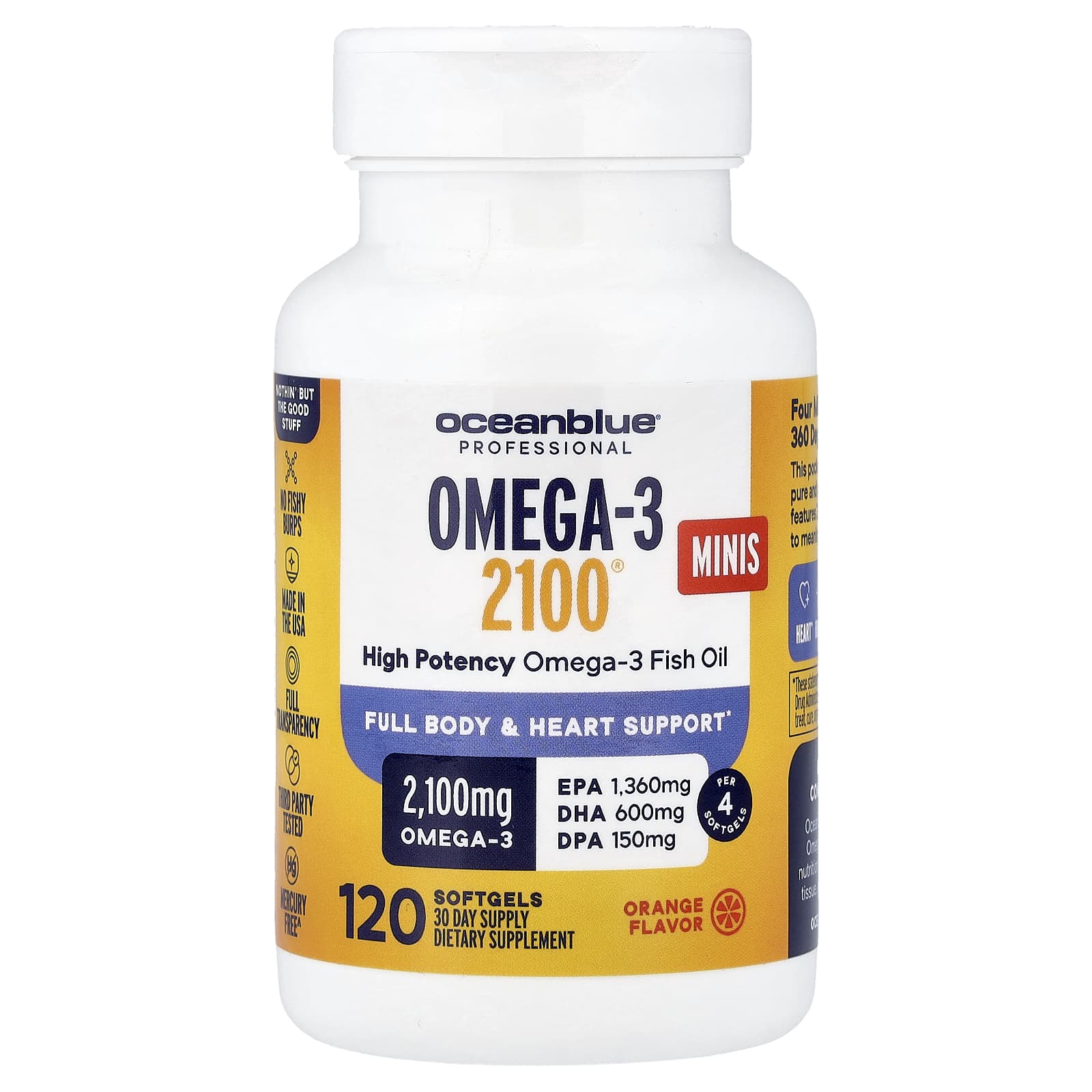 OceanBlue Omega-3 2100 Minis, High Potency – Orange – 120 capsules molles — Tunisie