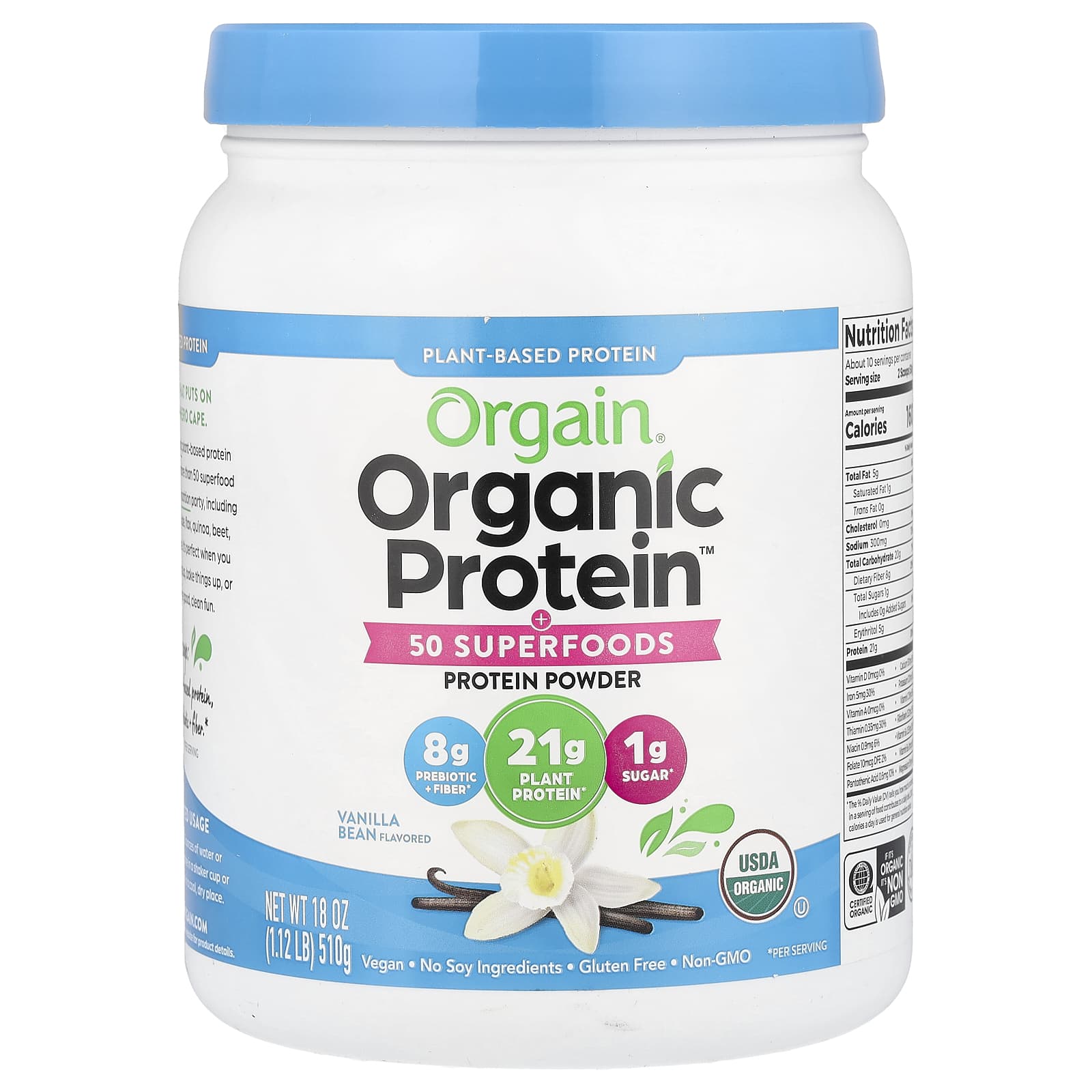 Orgain Organic Protein Powder + 50 Superfoods, Plant-Based – Vanilla Bean – 510 g — Tunisie