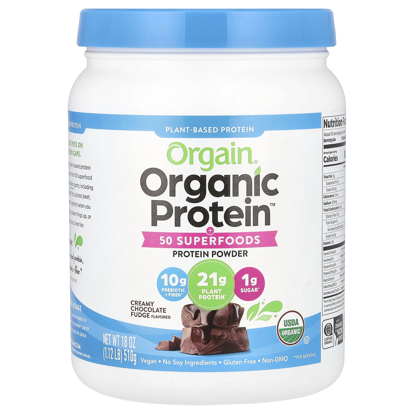 Orgain Organic Protein Powder + 50 Superfoods – Creamy Chocolate Fudge – 510 g — Tunisie