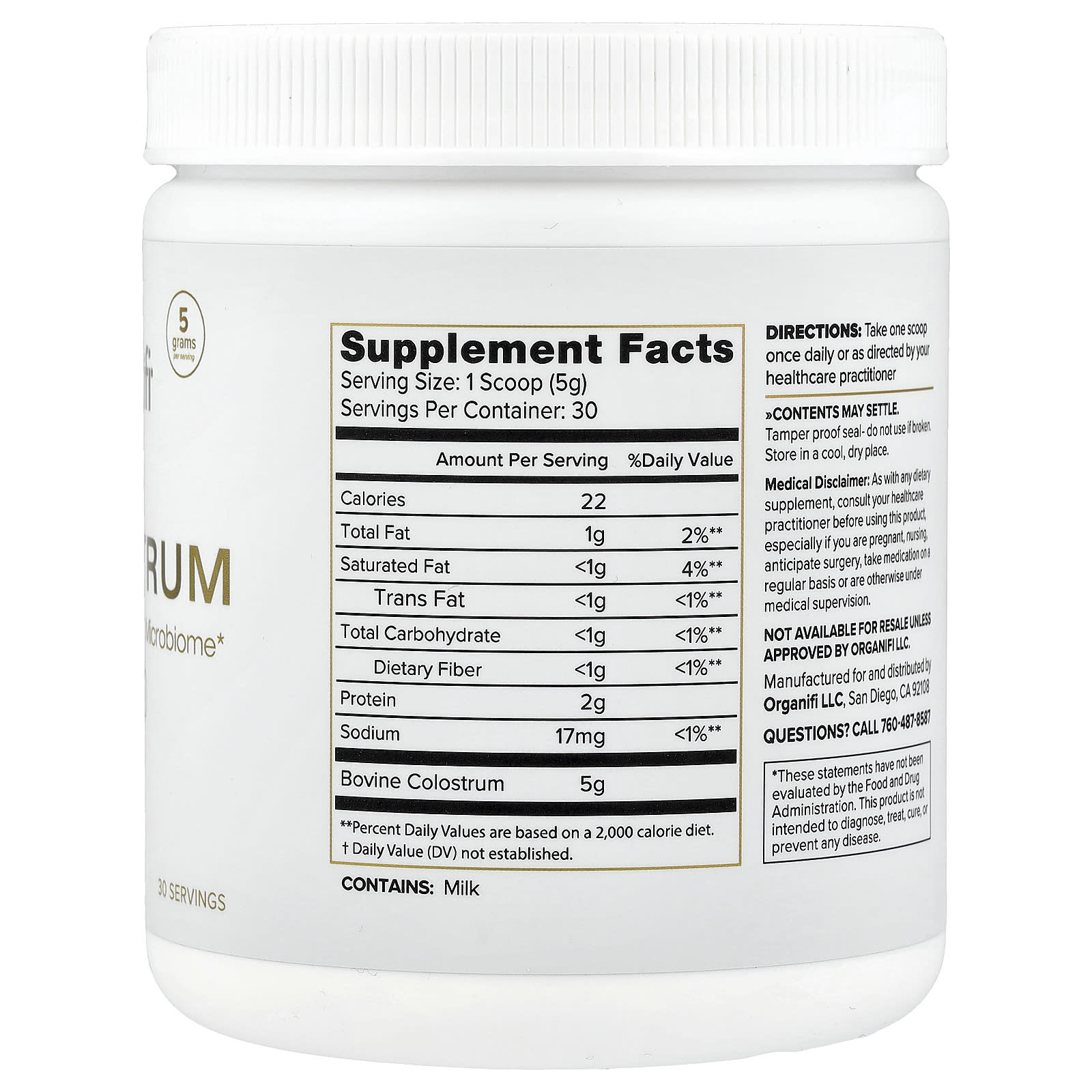 Organifi Colostrum – Sans arôme – 150 g — photo 2 sur 2