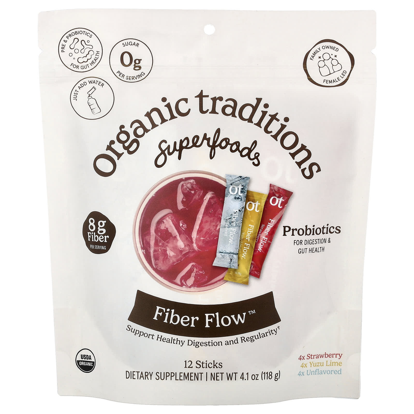 Organic Traditions Fiber Flow, Variety Pack – 118 g — Tunisie