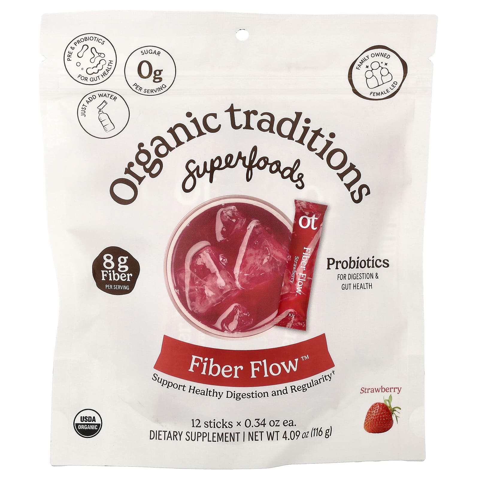 Organic Traditions Fiber Flow – Strawberry – 9,7 g — Tunisie