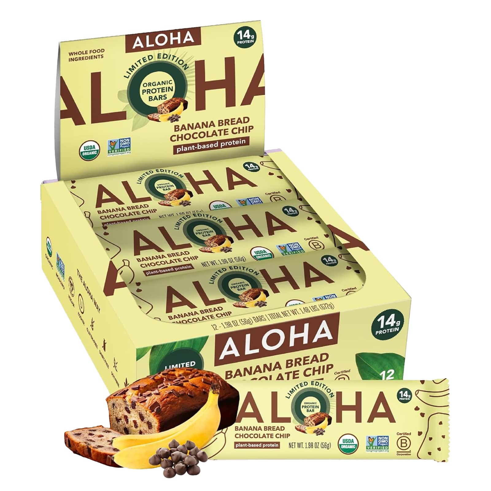 Aloha Organic Protein Bars – Banana Bread Chocolate Chip – 56 g — Tunisie