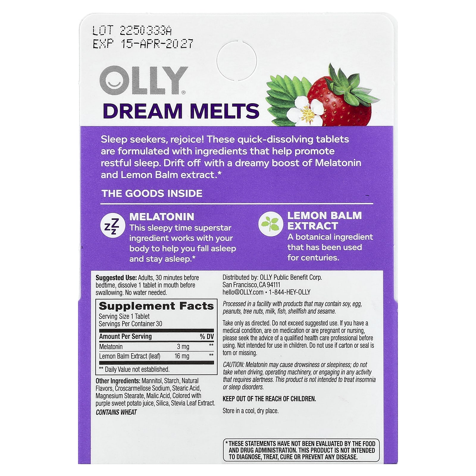 OLLY Sleep – Strawberry – 30 comprimés — photo 2 sur 2