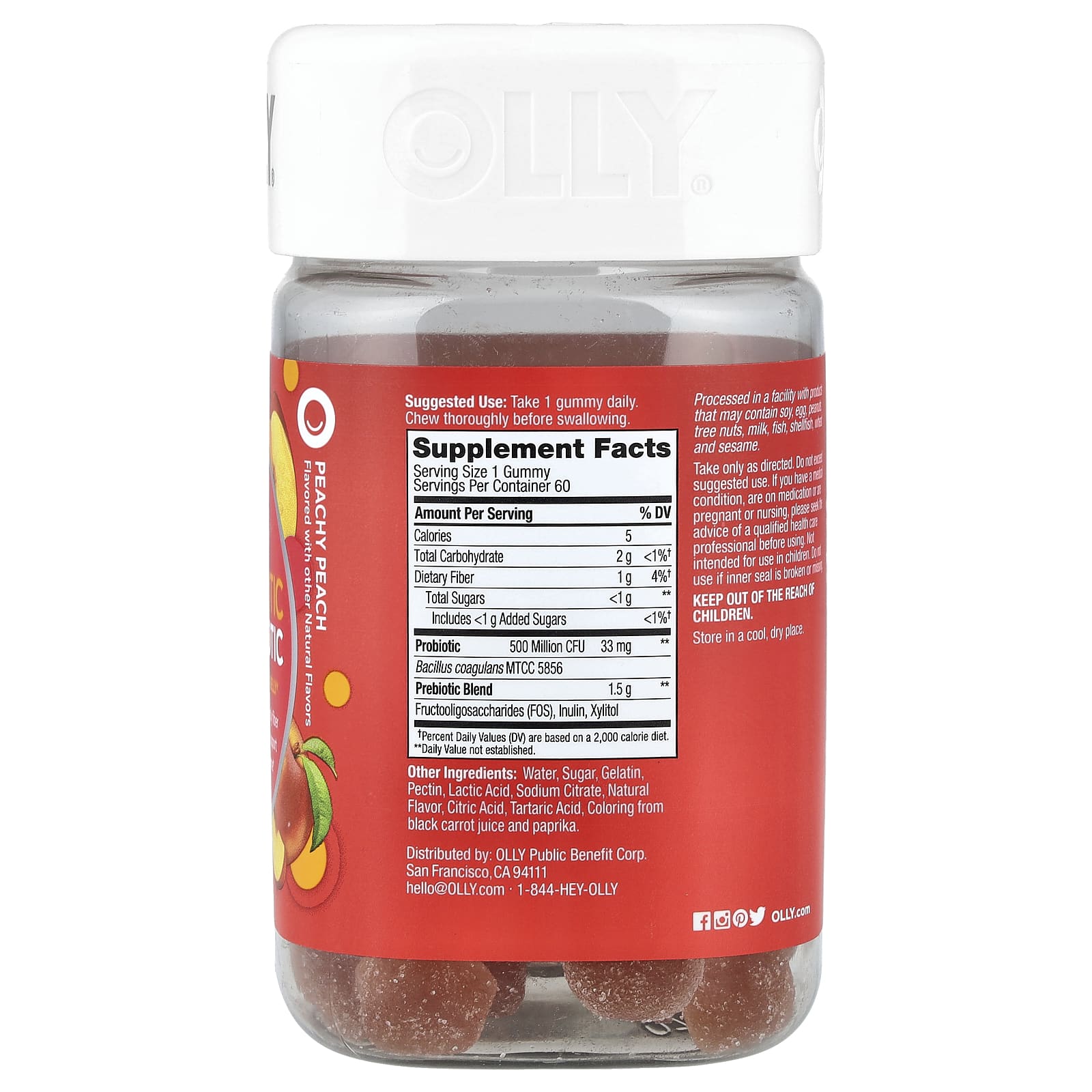 OLLY Probiotic + Prebiotic Gummies – Peachy Peach – 60 gommes — photo 2 sur 2