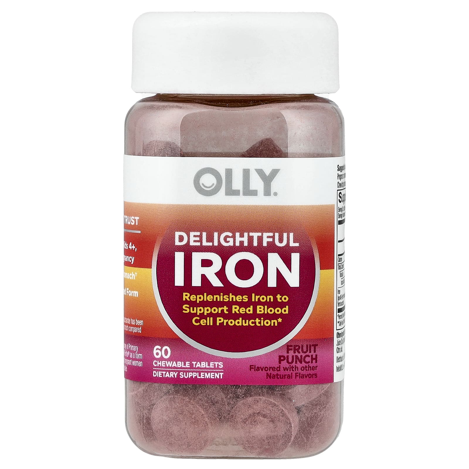 OLLY Delightful Iron, Ages 4+, 60 Chewable Tablets – Fruit Punch — étiquette 1
