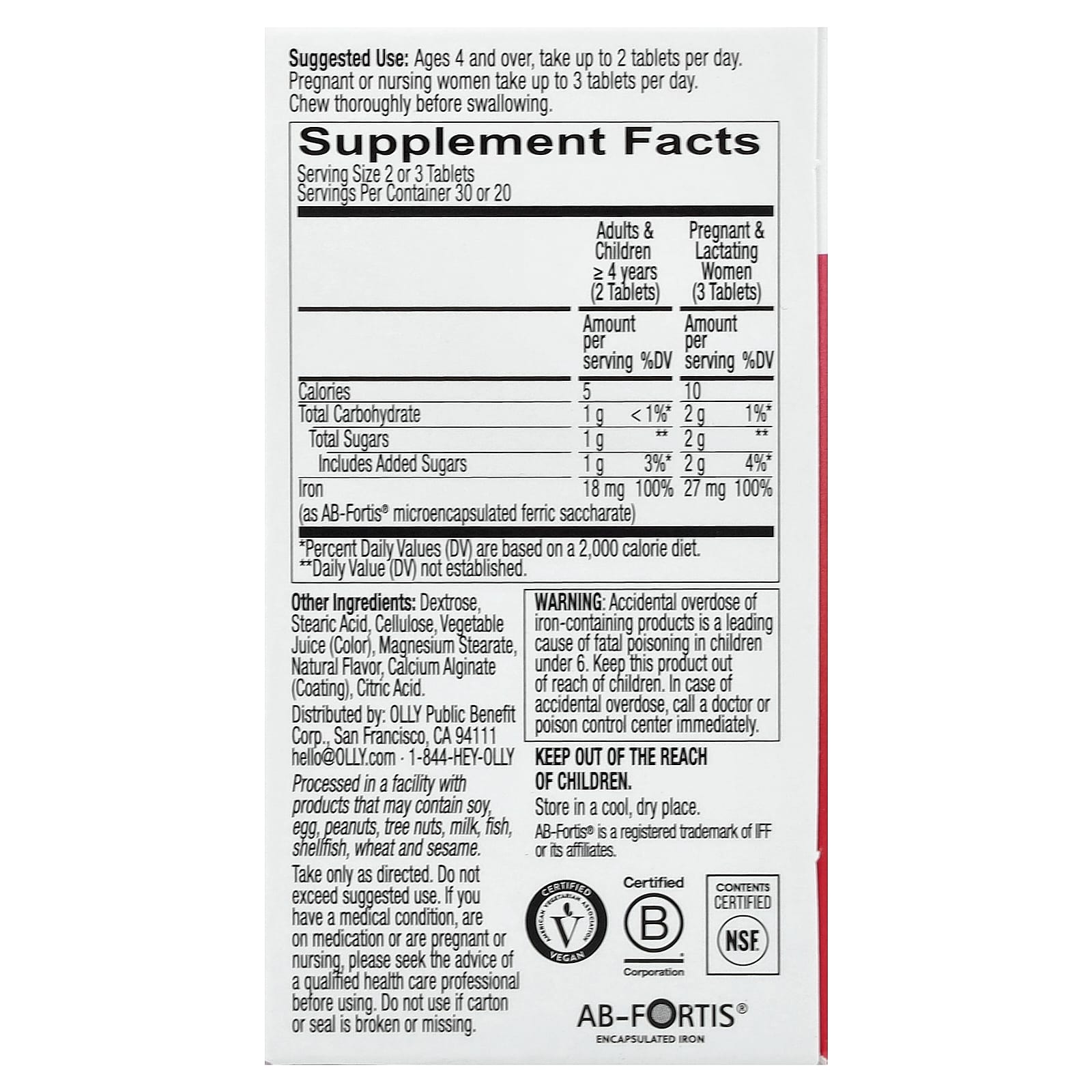 OLLY Delightful Iron, Ages 4+, 60 Chewable Tablets – Fruit Punch — photo 2 sur 2