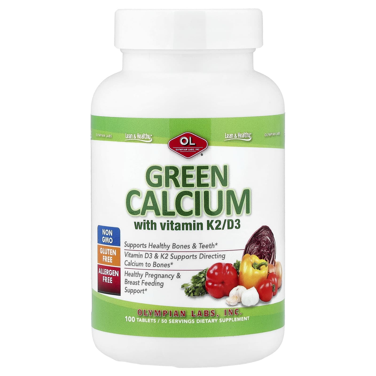 Olympian Labs Green Calcium with Vitamins K2/D3 – 100 comprimés — photo 2 sur 2