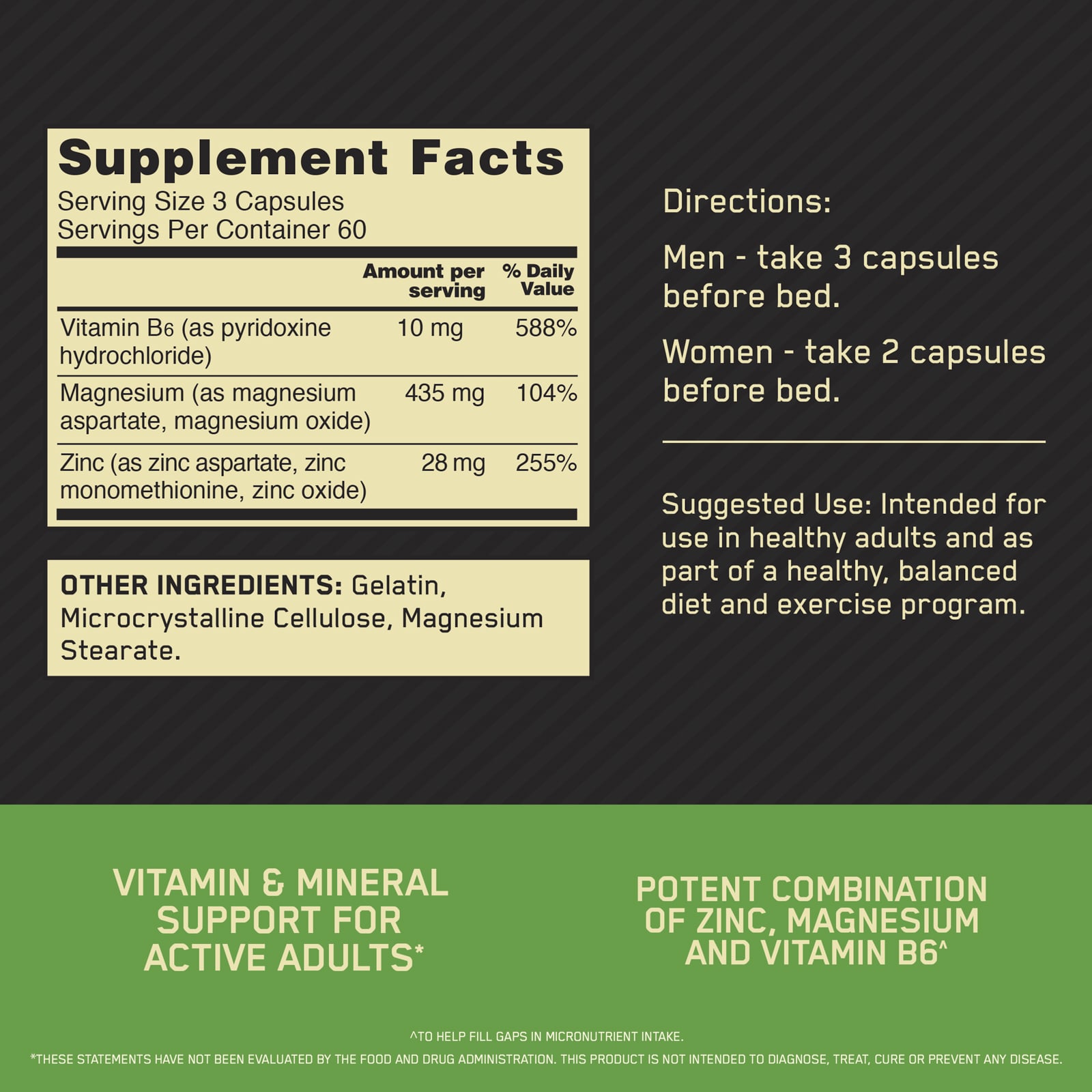 Optimum Nutrition Zinc Magnesium Aspartate – 180 gélules — étiquette 1