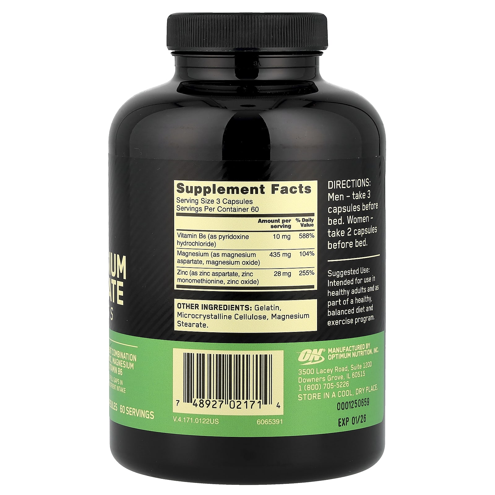 Optimum Nutrition Zinc Magnesium Aspartate – 180 gélules — photo 2 sur 2
