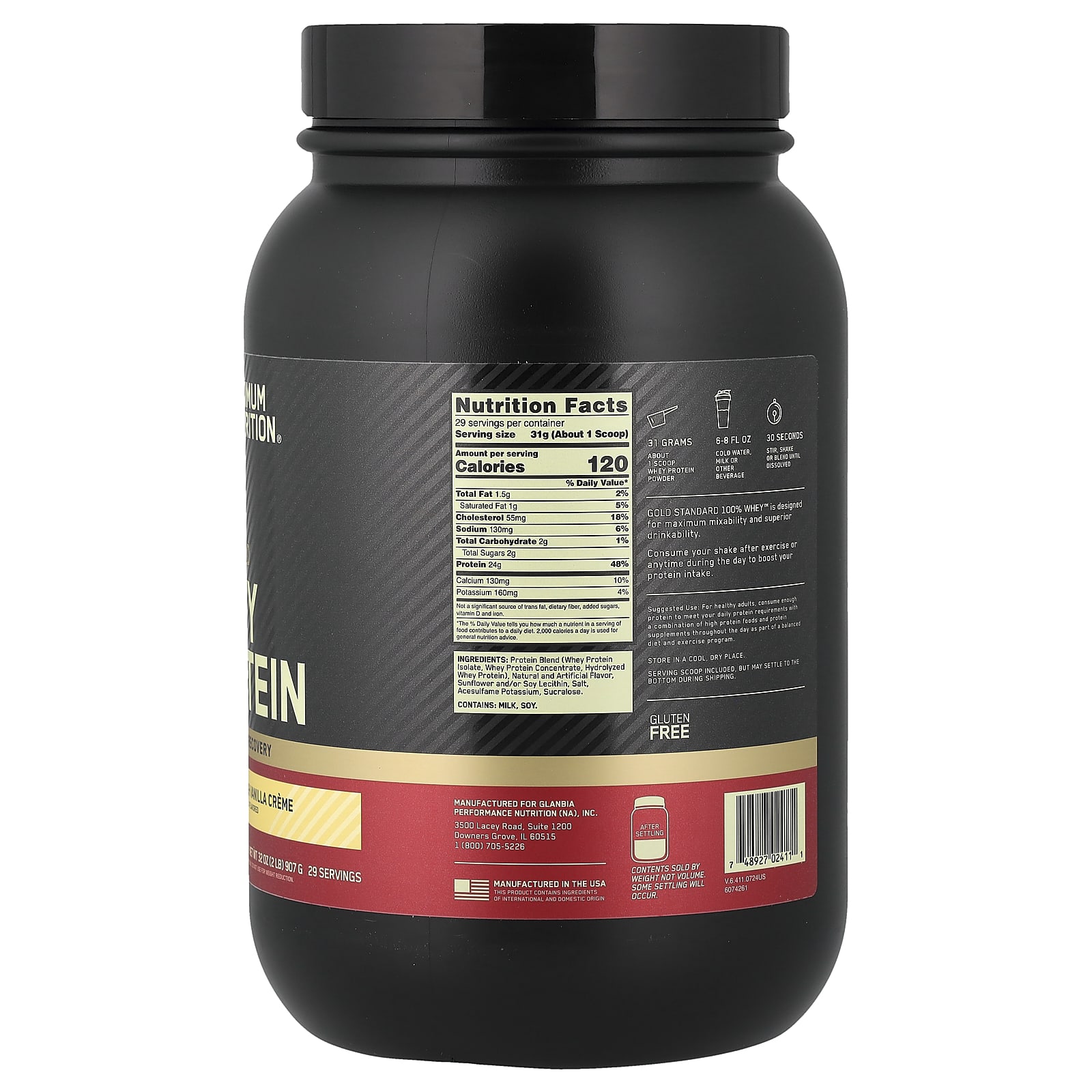 Optimum Nutrition Gold Standard 100% Whey Protein – French Vanilla Creme – 907 g — photo 2 sur 2