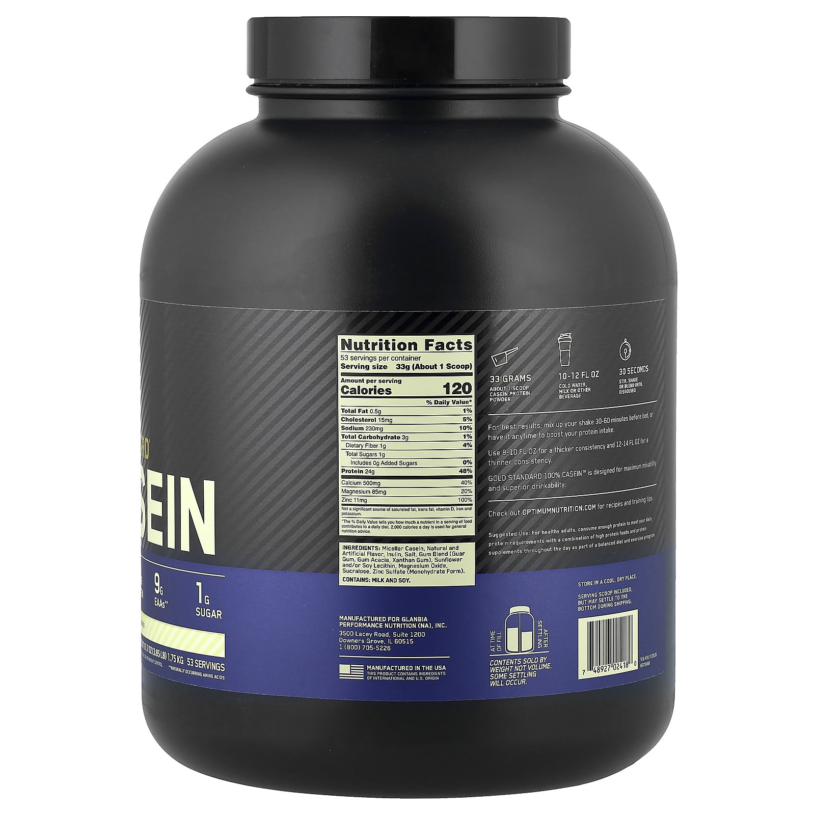 Optimum Nutrition Gold Standard 100% Casein – Creamy Vanilla – 1,75 kg — photo 2 sur 2