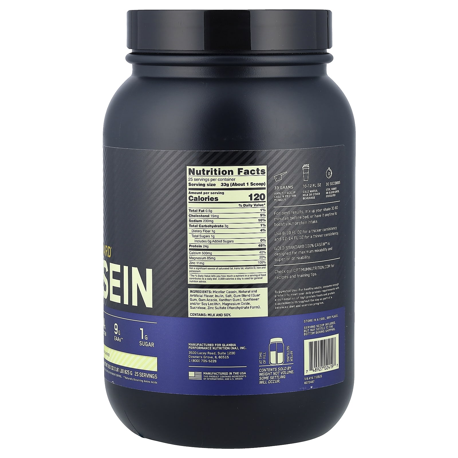 Optimum Nutrition Gold Standard 100% Casein – Creamy Vanilla – 825 g — photo 2 sur 2