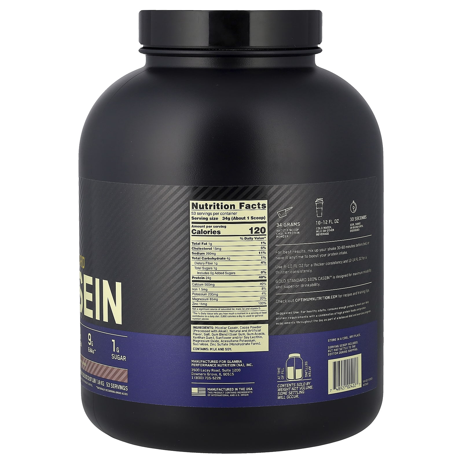 Optimum Nutrition Gold Standard 100% Casein – Chocolate Supreme – 1,8 kg — photo 2 sur 2
